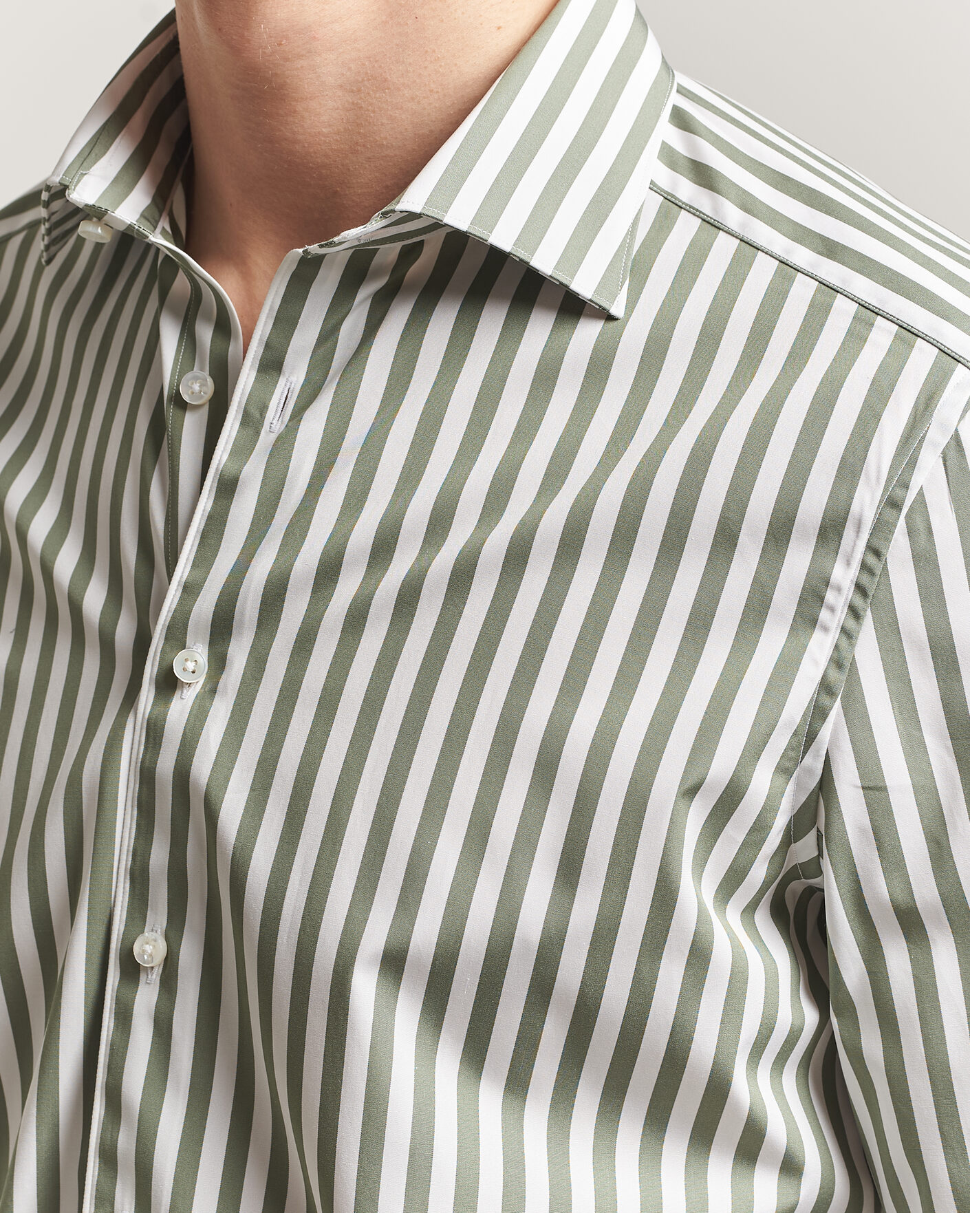 Mies | Kauluspaidat | Stenströms | 1899 Cotton Twill Striped Shirt Green