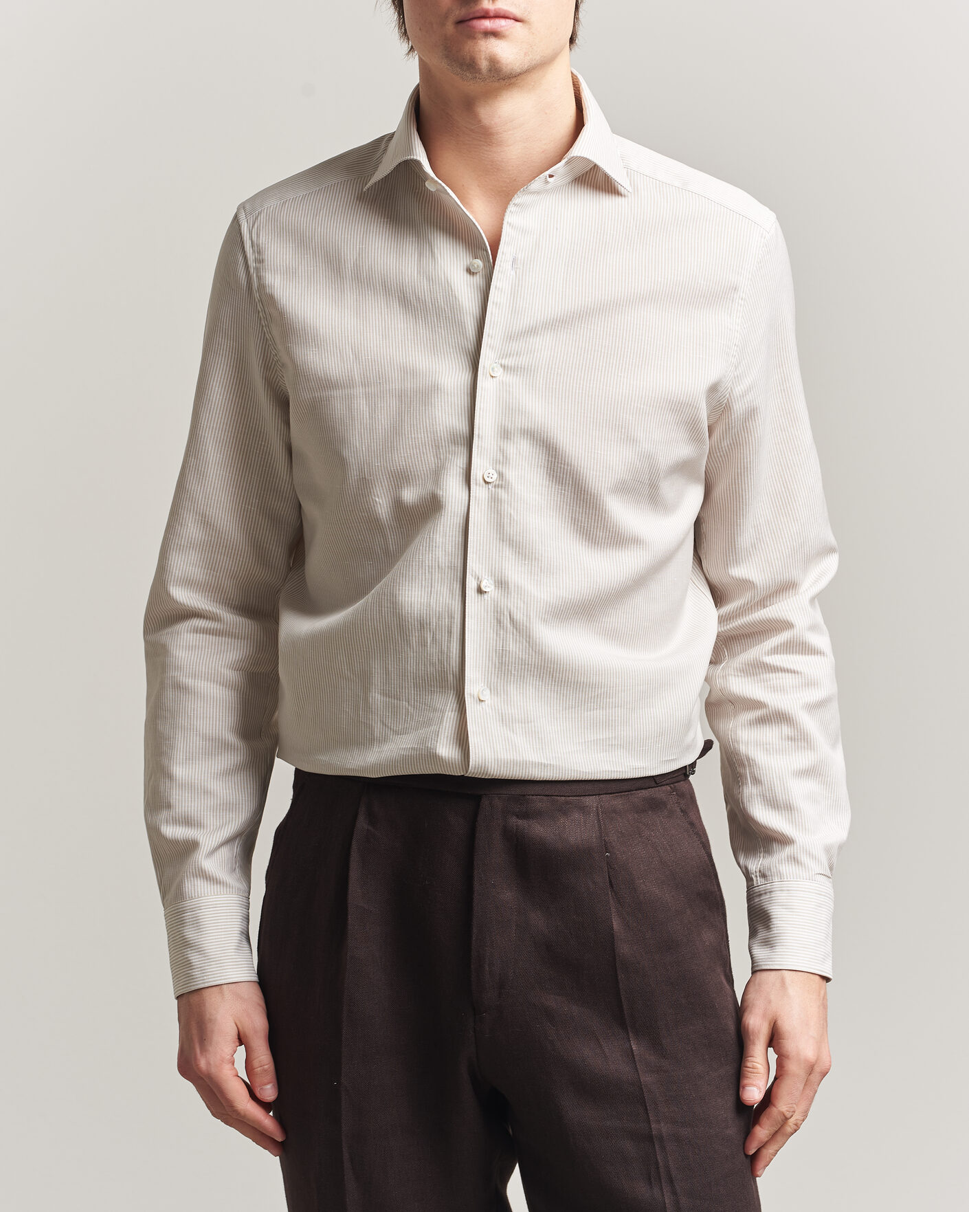 Mies | Kauluspaidat | Stenströms | 1899 Cotton/Linen/Silk Striped Shirt Beige