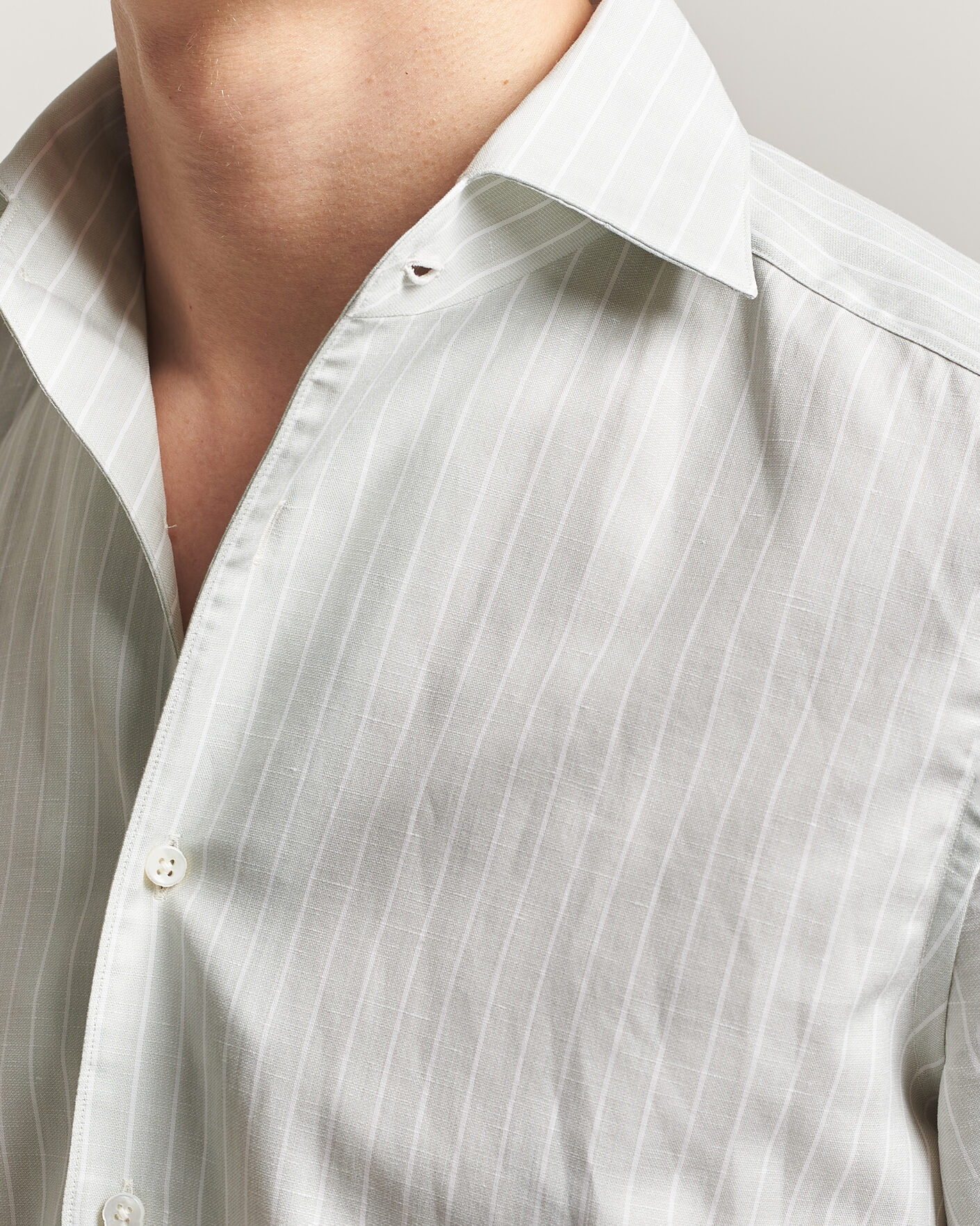 Mies | Kauluspaidat | Stenströms | 1899 Cotton/Linen/Silk Striped Shirt Green