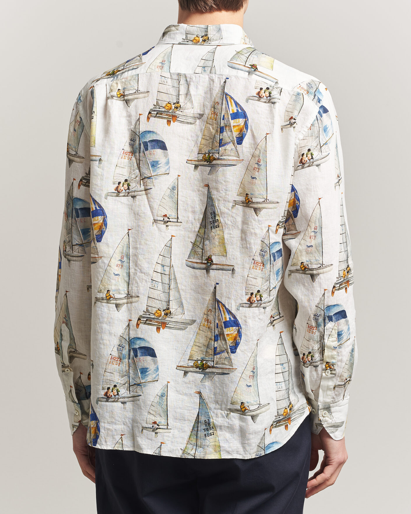 Mies | Kauluspaidat | Stenströms | Regular Fit Printed Sailing Linen Shirt White