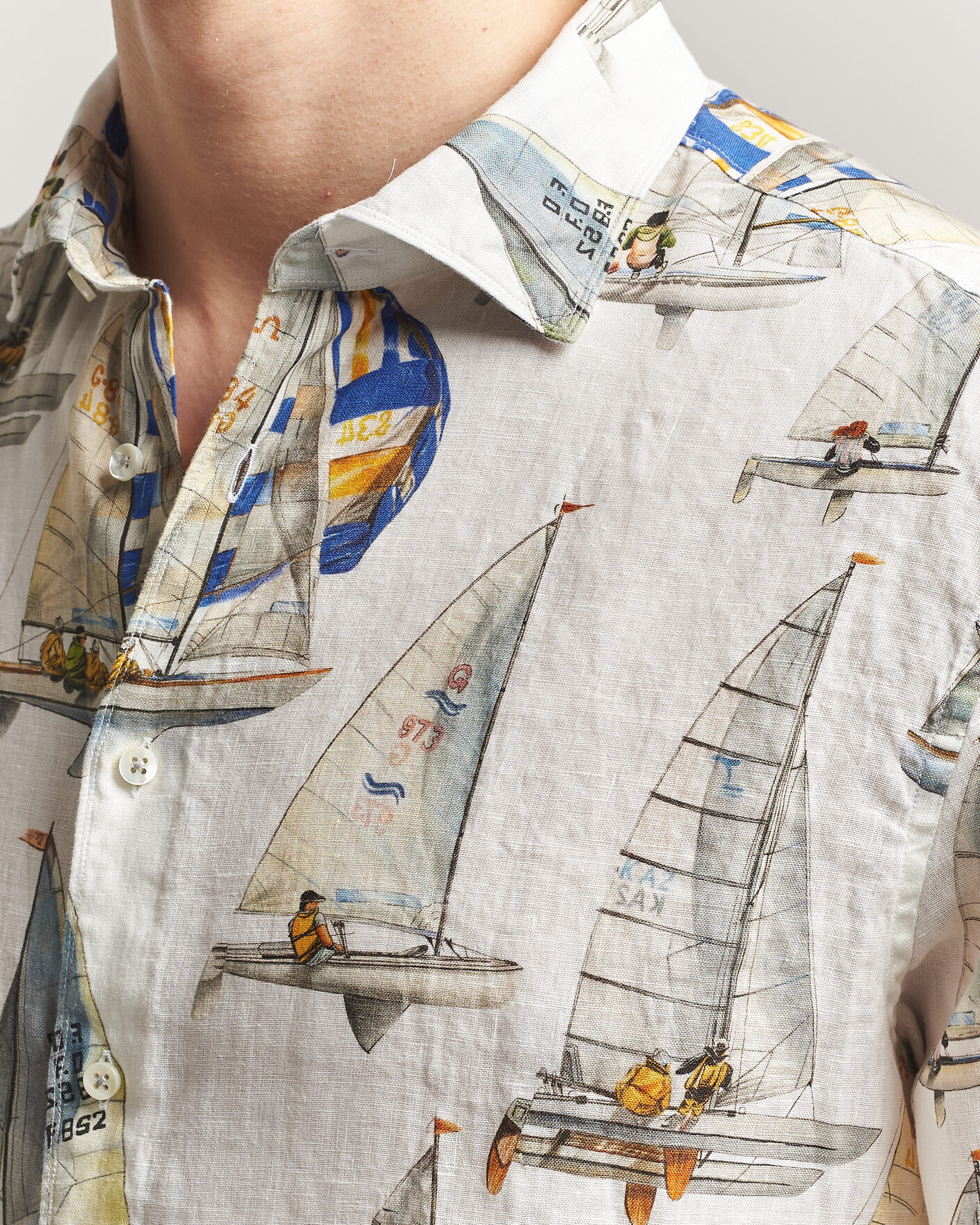 Mies | Kauluspaidat | Stenströms | Regular Fit Printed Sailing Linen Shirt White