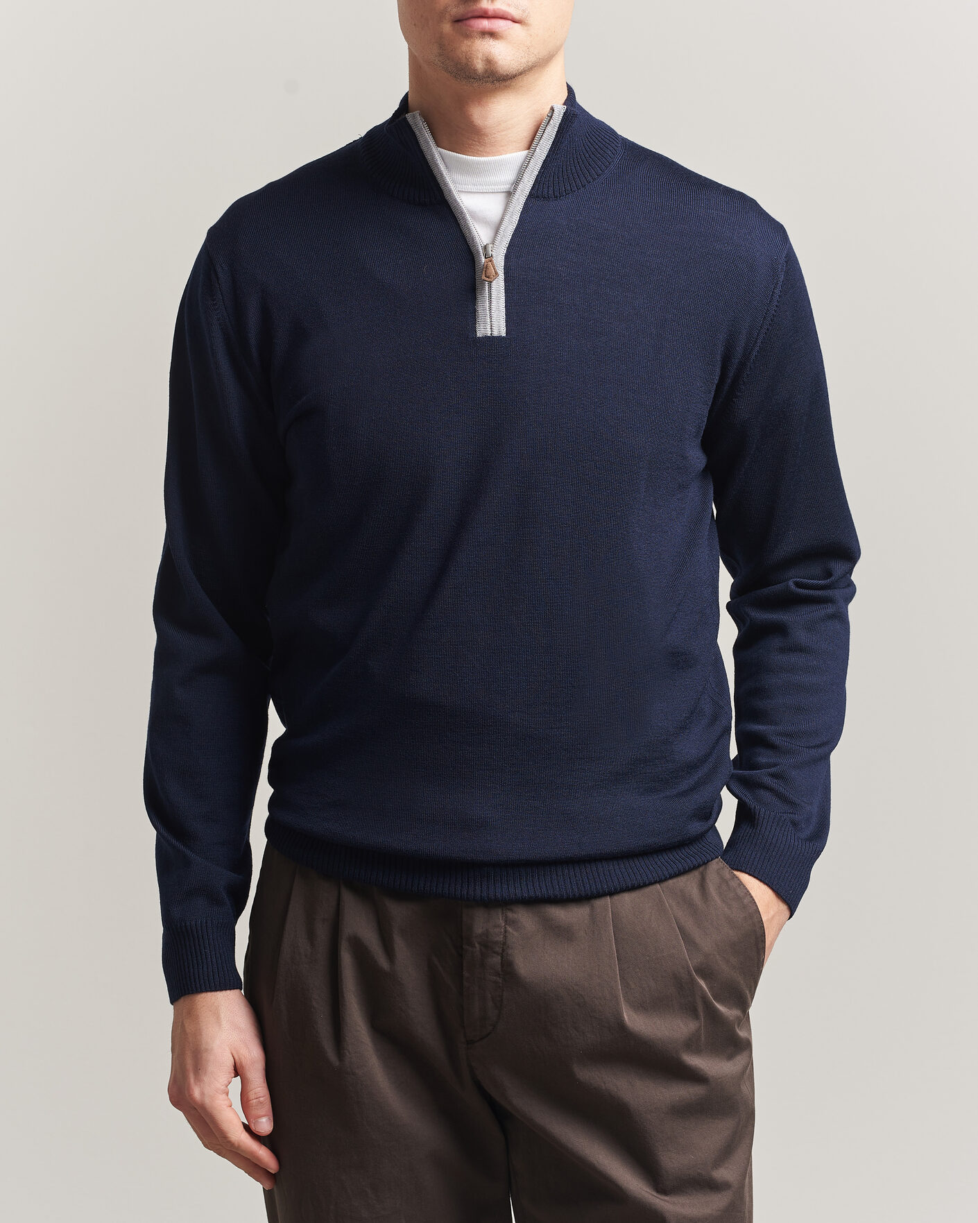Mies | Puserot | Stenströms | Merino Contrast Half-Zip Navy