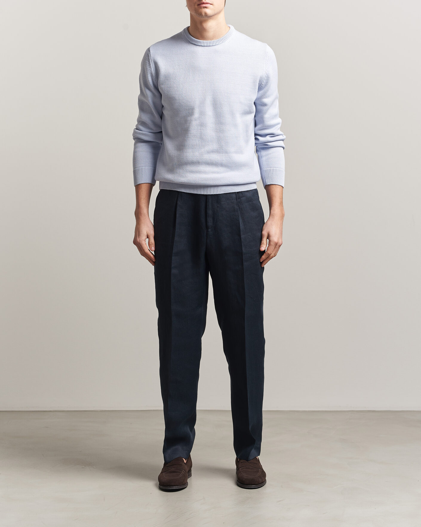Mies | Puserot | Stenströms | Organic Cotton Knitted Sweater Light Blue