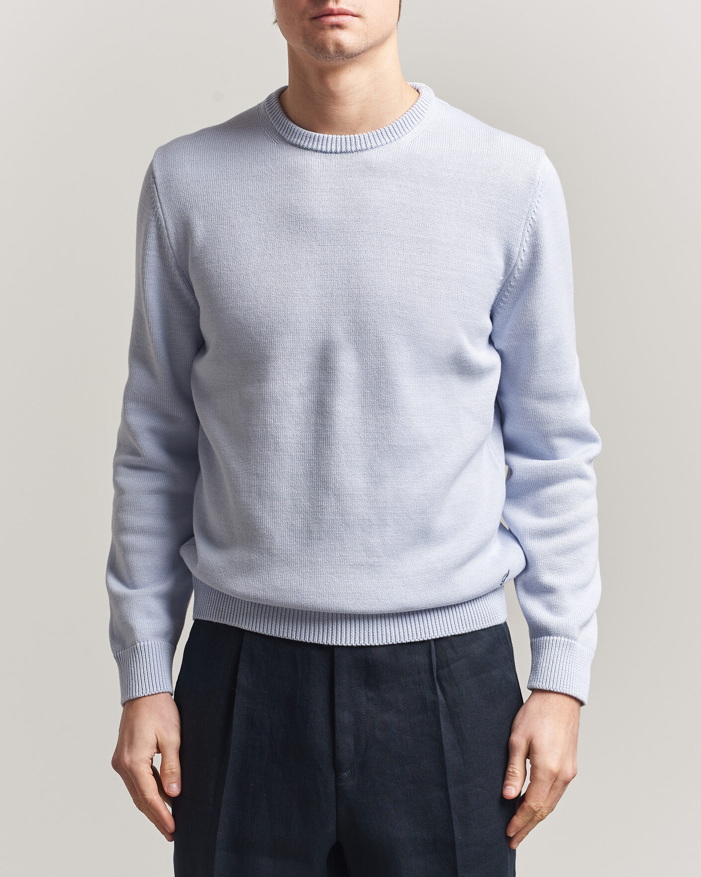 Mies | Puserot | Stenströms | Organic Cotton Knitted Sweater Light Blue