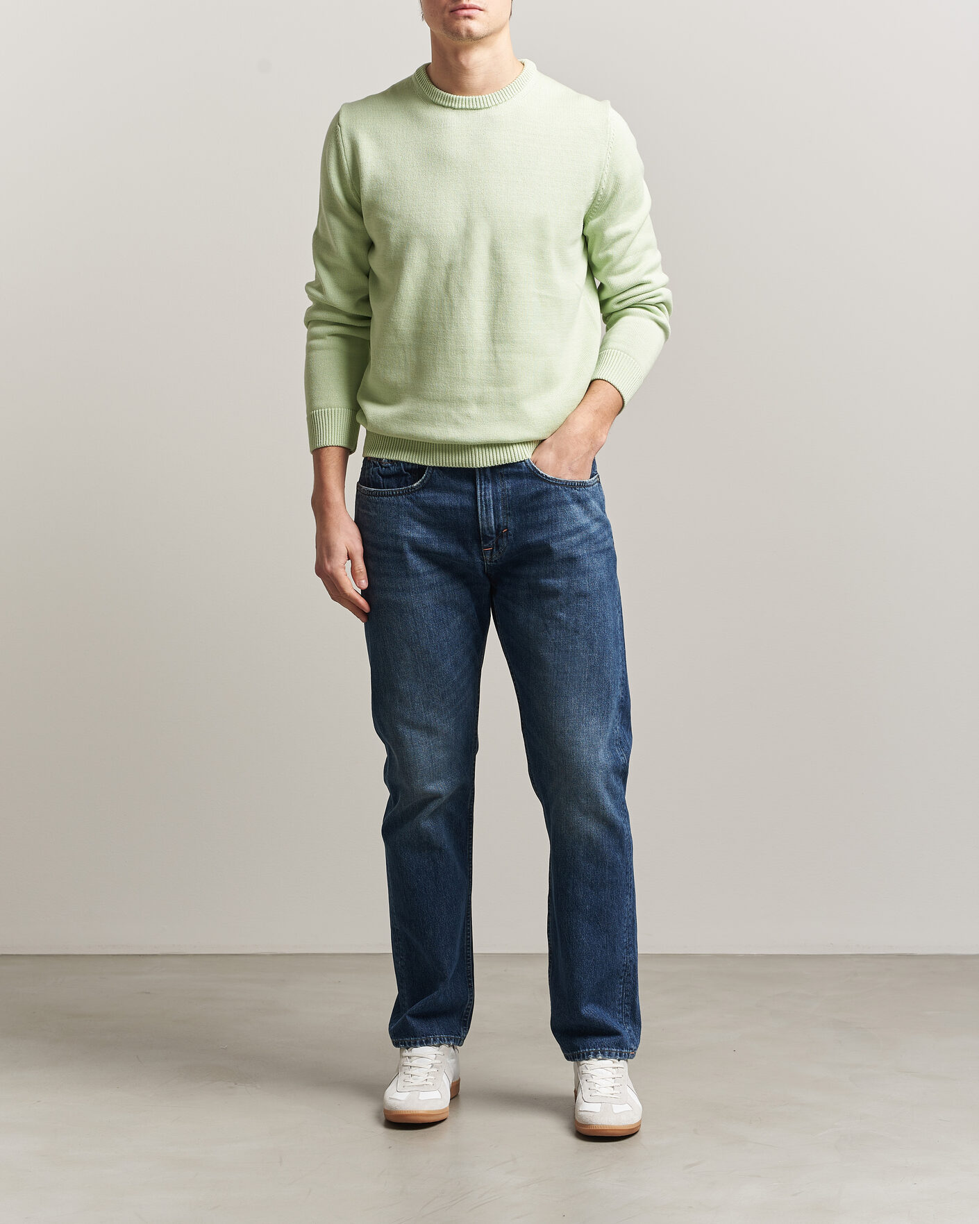 Mies | Puserot | Stenströms | Organic Cotton Knitted Sweater Light Green