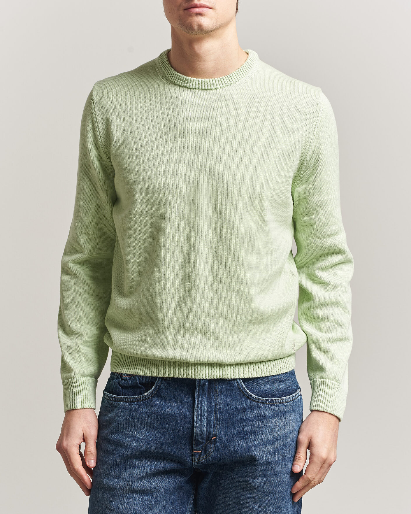 Mies | Puserot | Stenströms | Organic Cotton Knitted Sweater Light Green