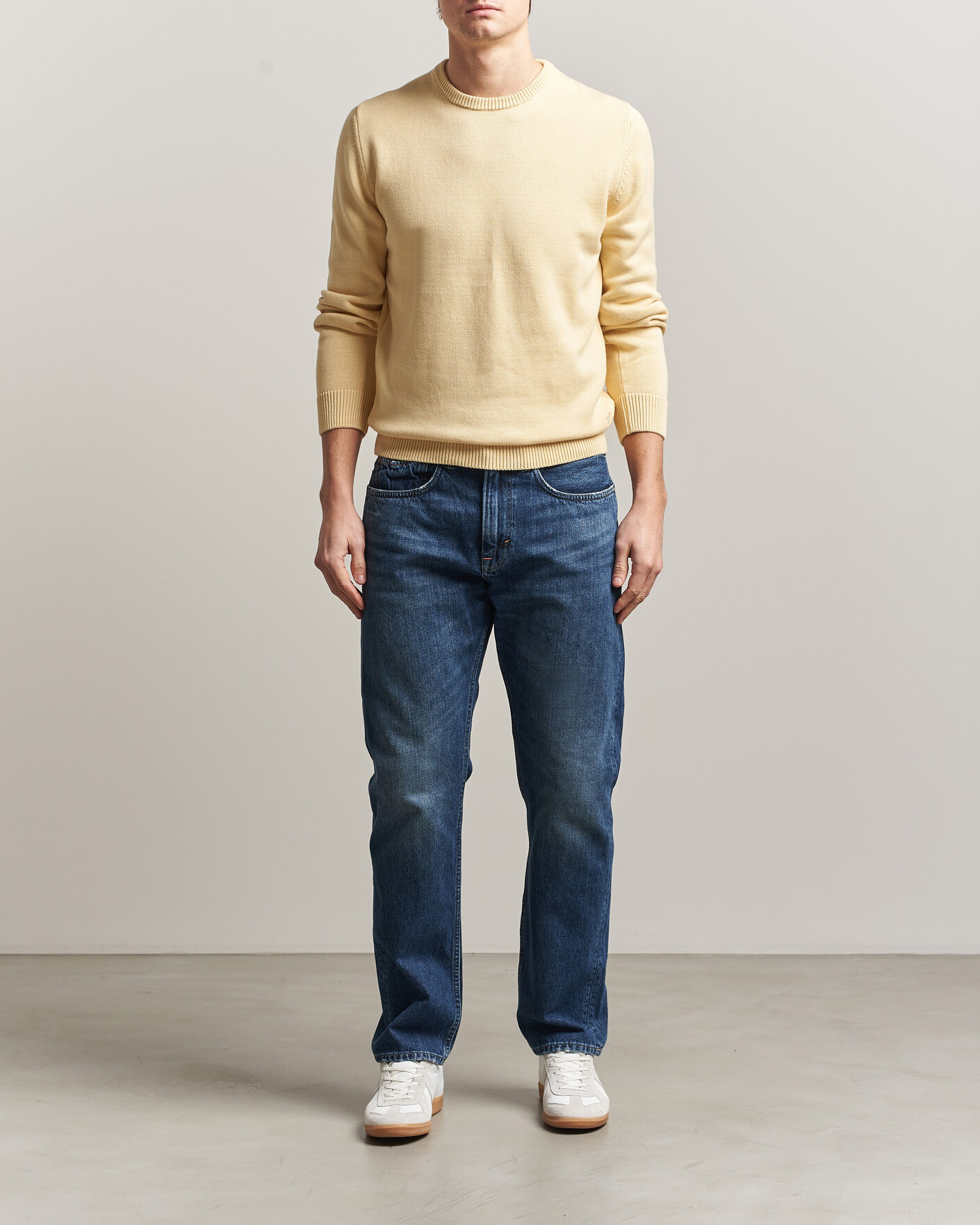 Mies | Puserot | Stenströms | Organic Cotton Knitted Sweater Light Yellow