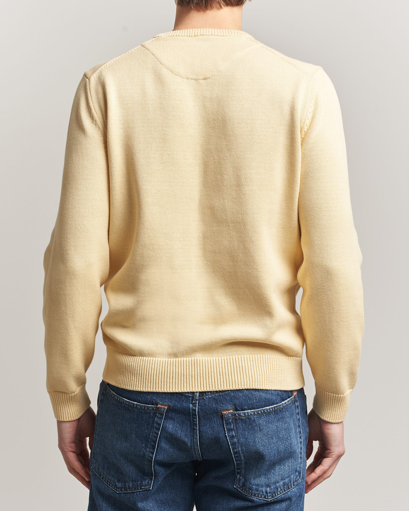 Mies | Puserot | Stenströms | Organic Cotton Knitted Sweater Light Yellow