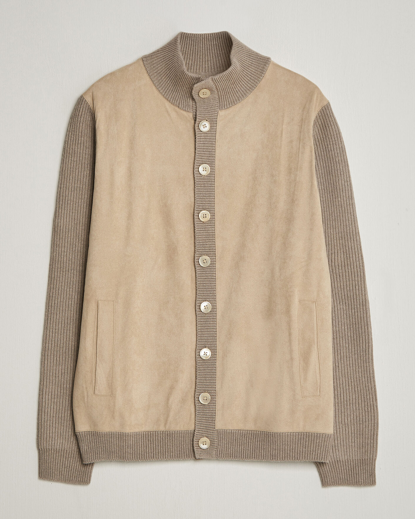 Mies | Puserot | Stenströms | Knitted Hybrid Buttoned Alcantara Cardigan Taupe