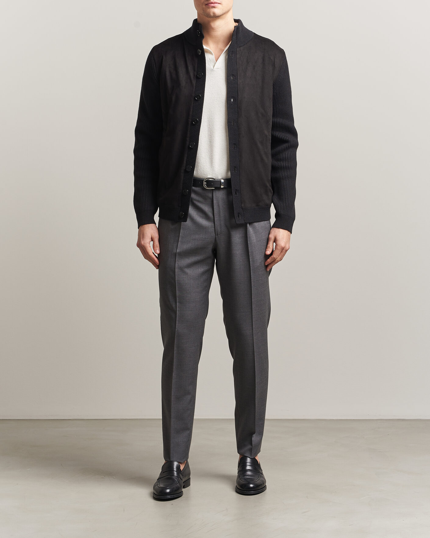 Mies | Puserot | Stenströms | Knitted Hybrid Buttoned Alcantara Cardigan Black