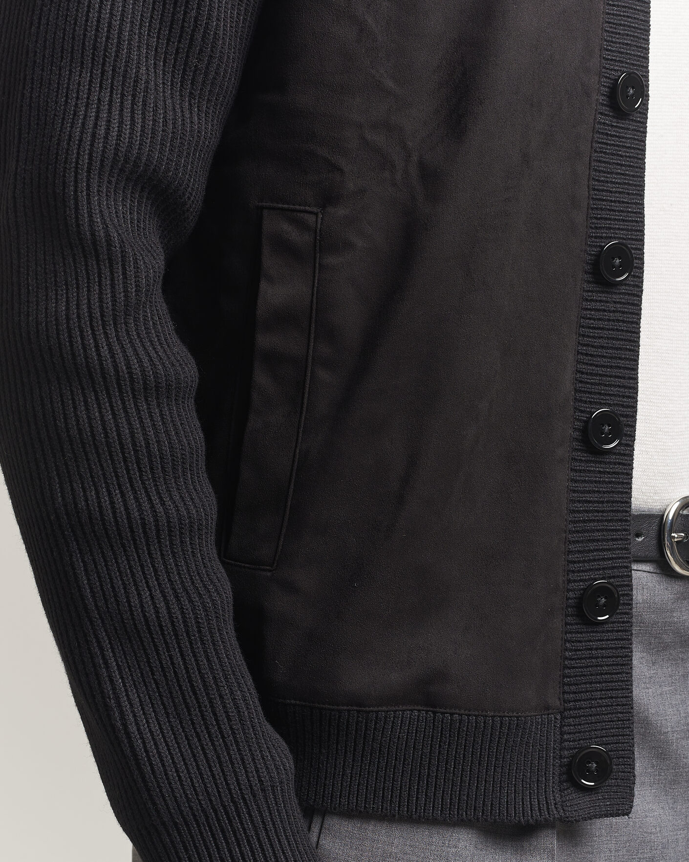 Mies | Puserot | Stenströms | Knitted Hybrid Buttoned Alcantara Cardigan Black