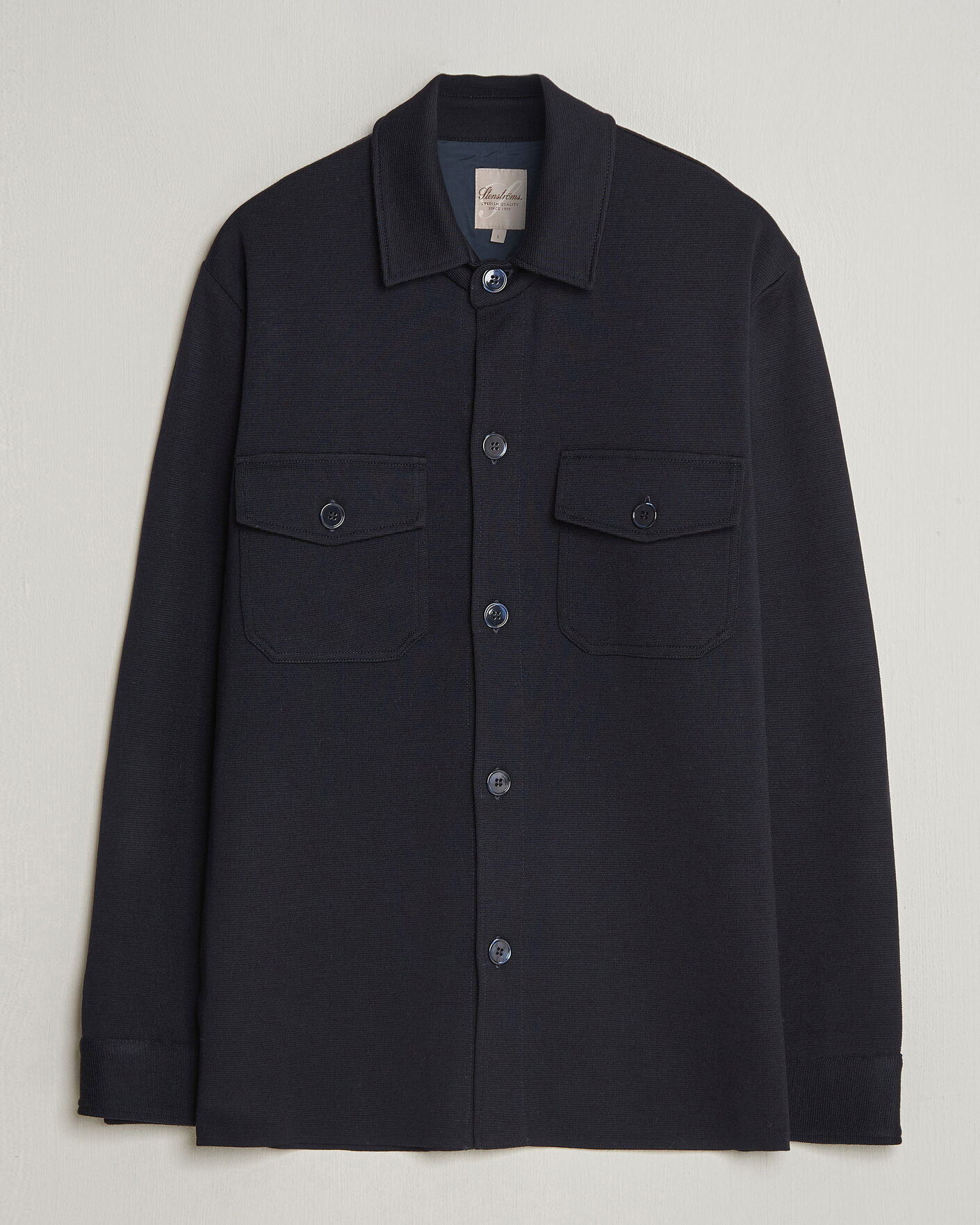 Mies | Puserot | Stenströms | Milano Knitted Merino Overshirt Navy