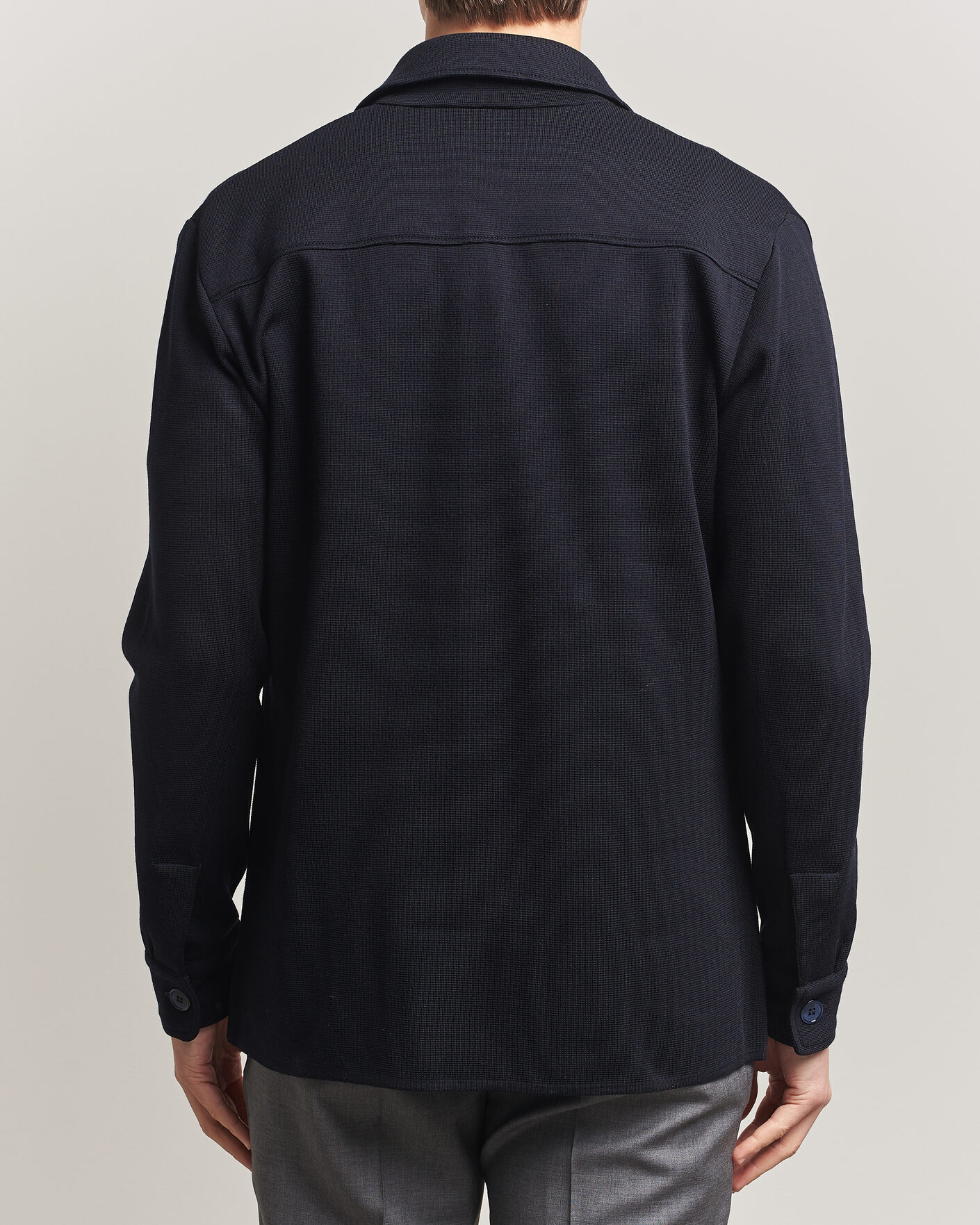 Mies | Puserot | Stenströms | Milano Knitted Merino Overshirt Navy