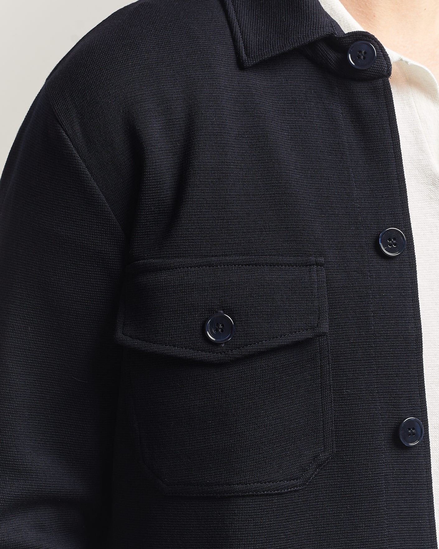 Mies | Puserot | Stenströms | Milano Knitted Merino Overshirt Navy