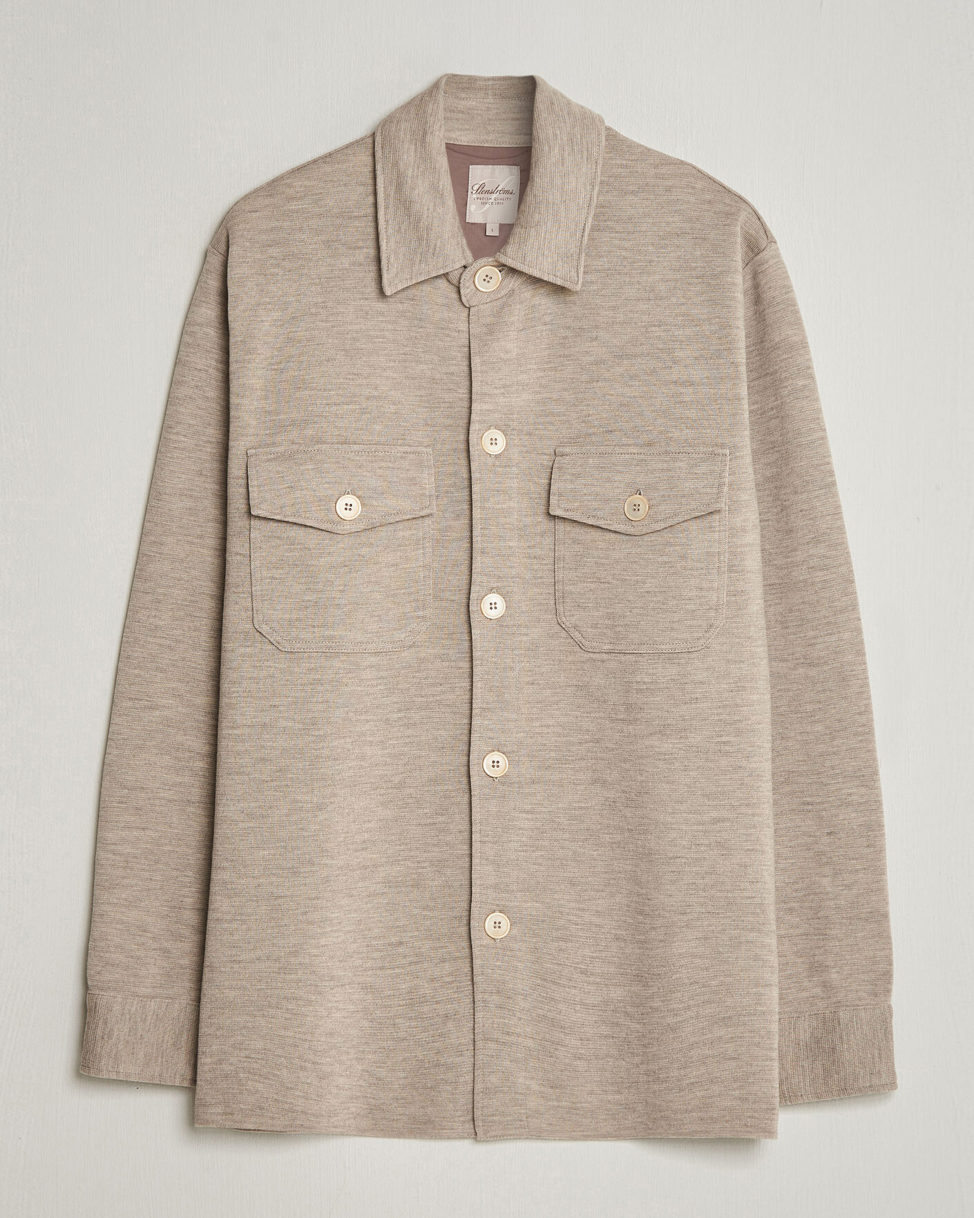 Mies | Puserot | Stenströms | Milano Knitted Merino Overshirt Beige