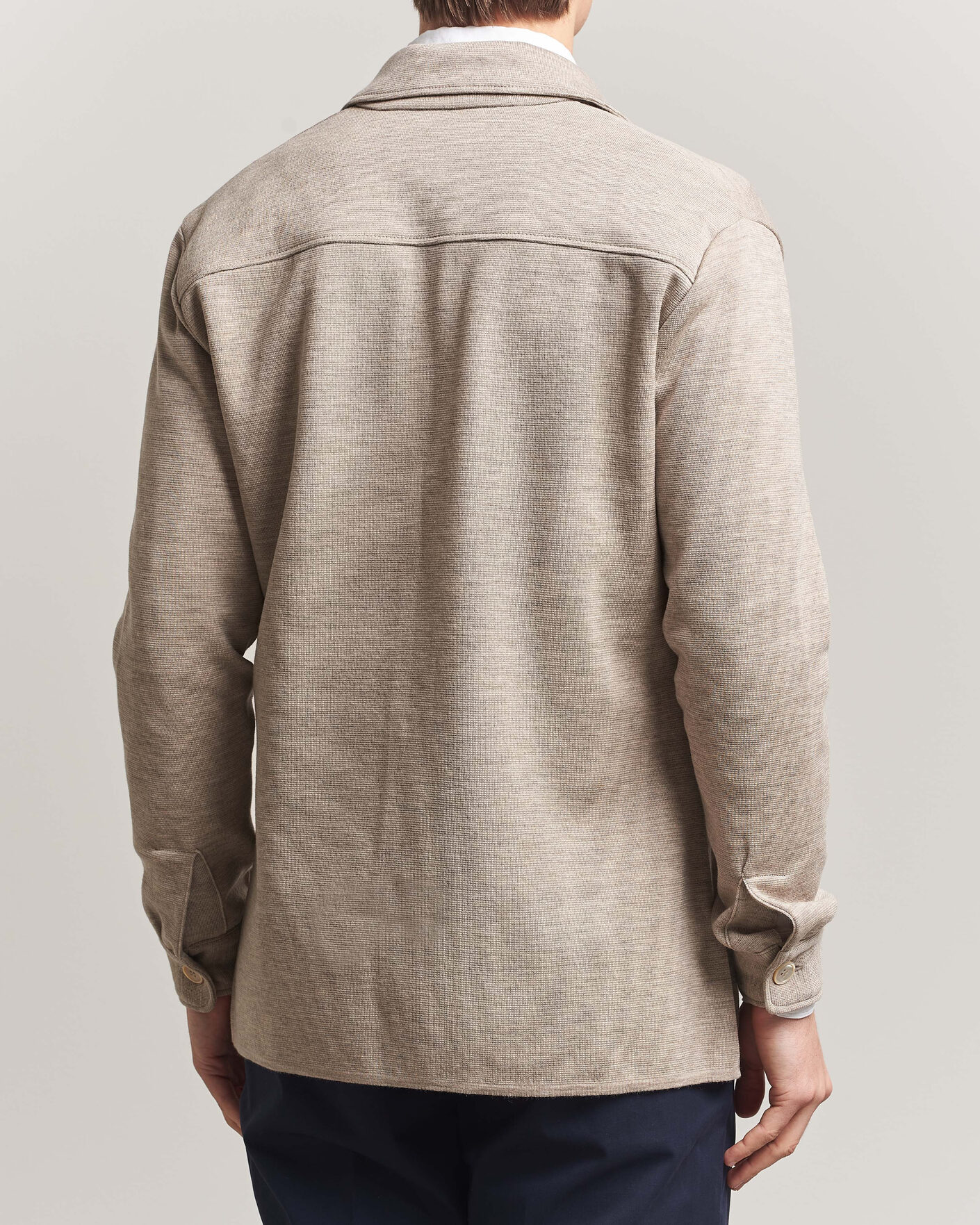 Mies | Puserot | Stenströms | Milano Knitted Merino Overshirt Beige