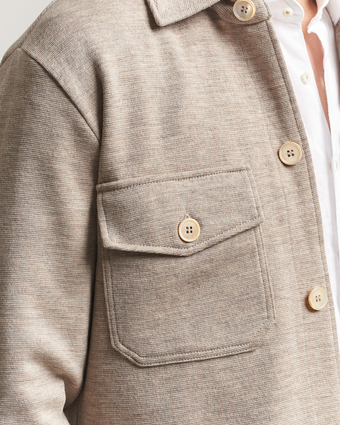 Mies | Puserot | Stenströms | Milano Knitted Merino Overshirt Beige