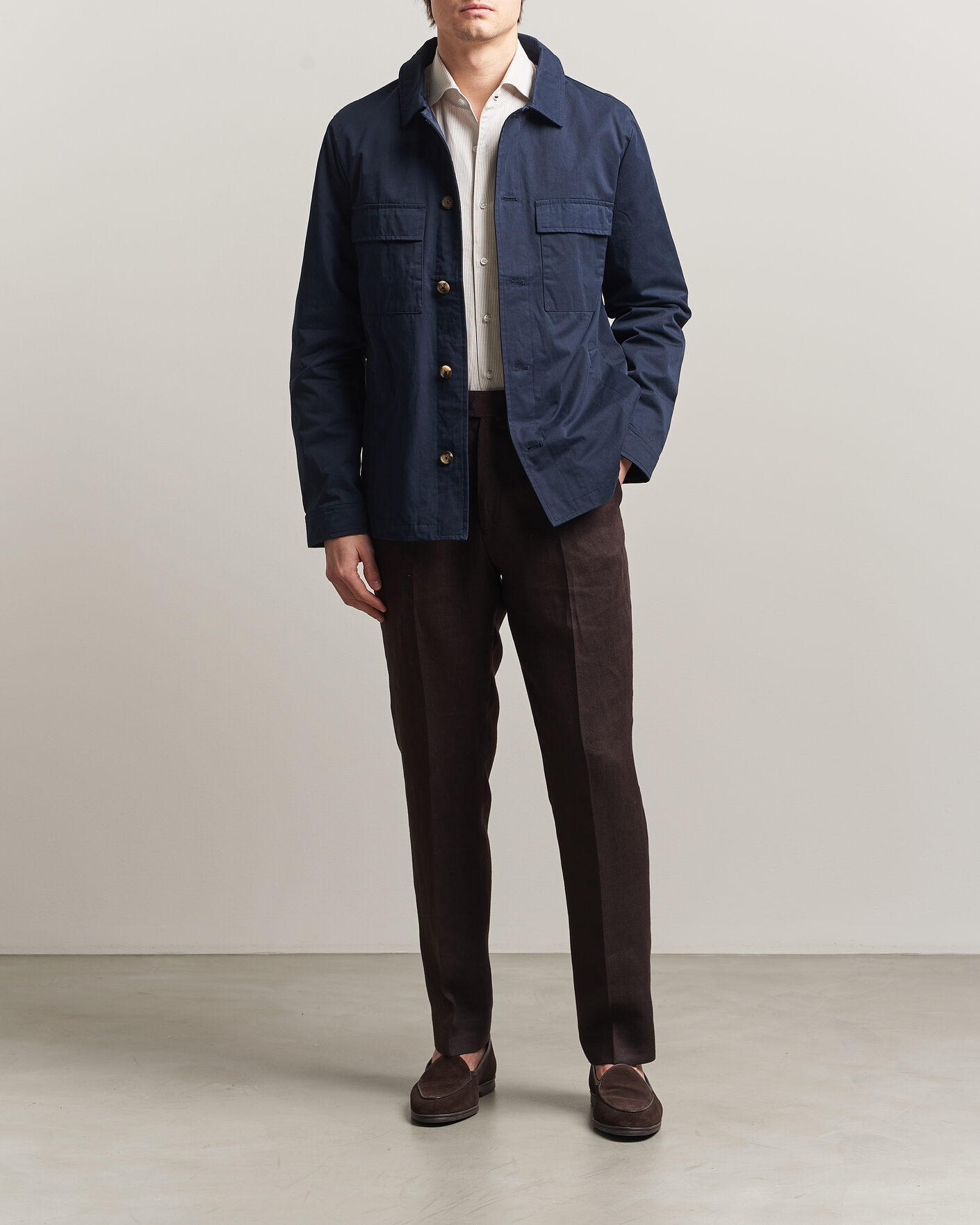 Mies | Takit | Stenströms | Cotton Twill Overshirt Navy