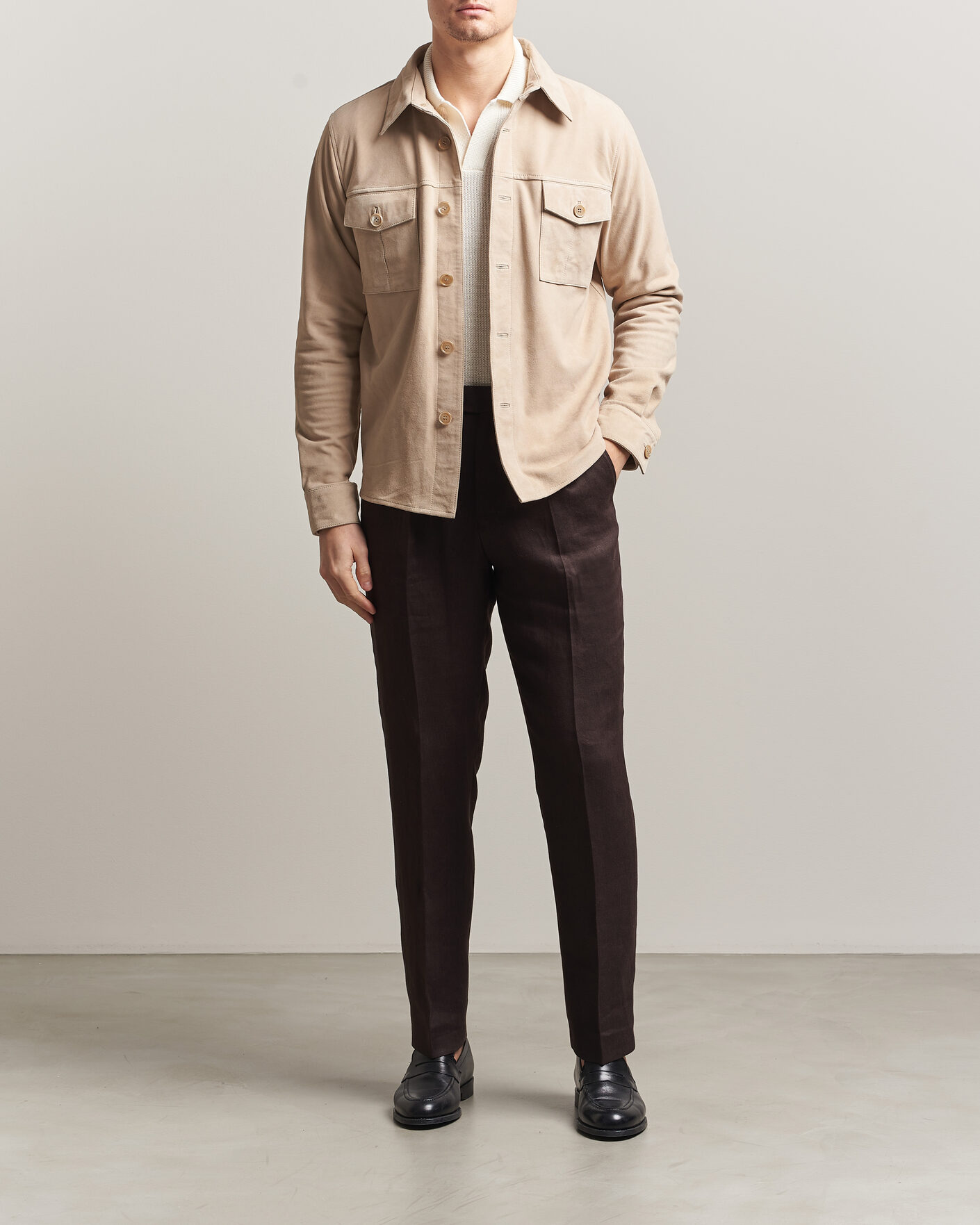 Mies | Takit | Stenströms | Suede Pocket Overshirt Beige