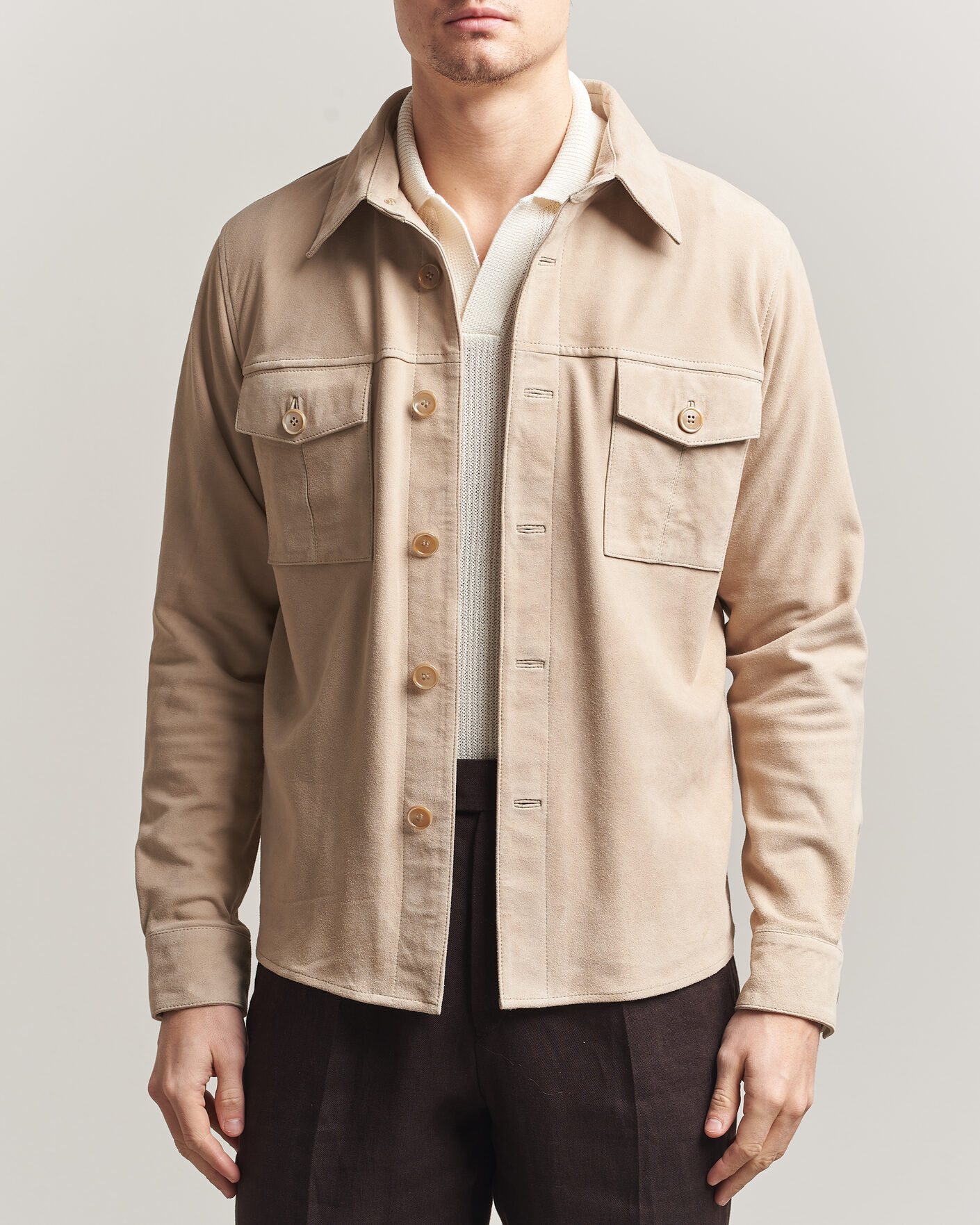Mies | Takit | Stenströms | Suede Pocket Overshirt Beige