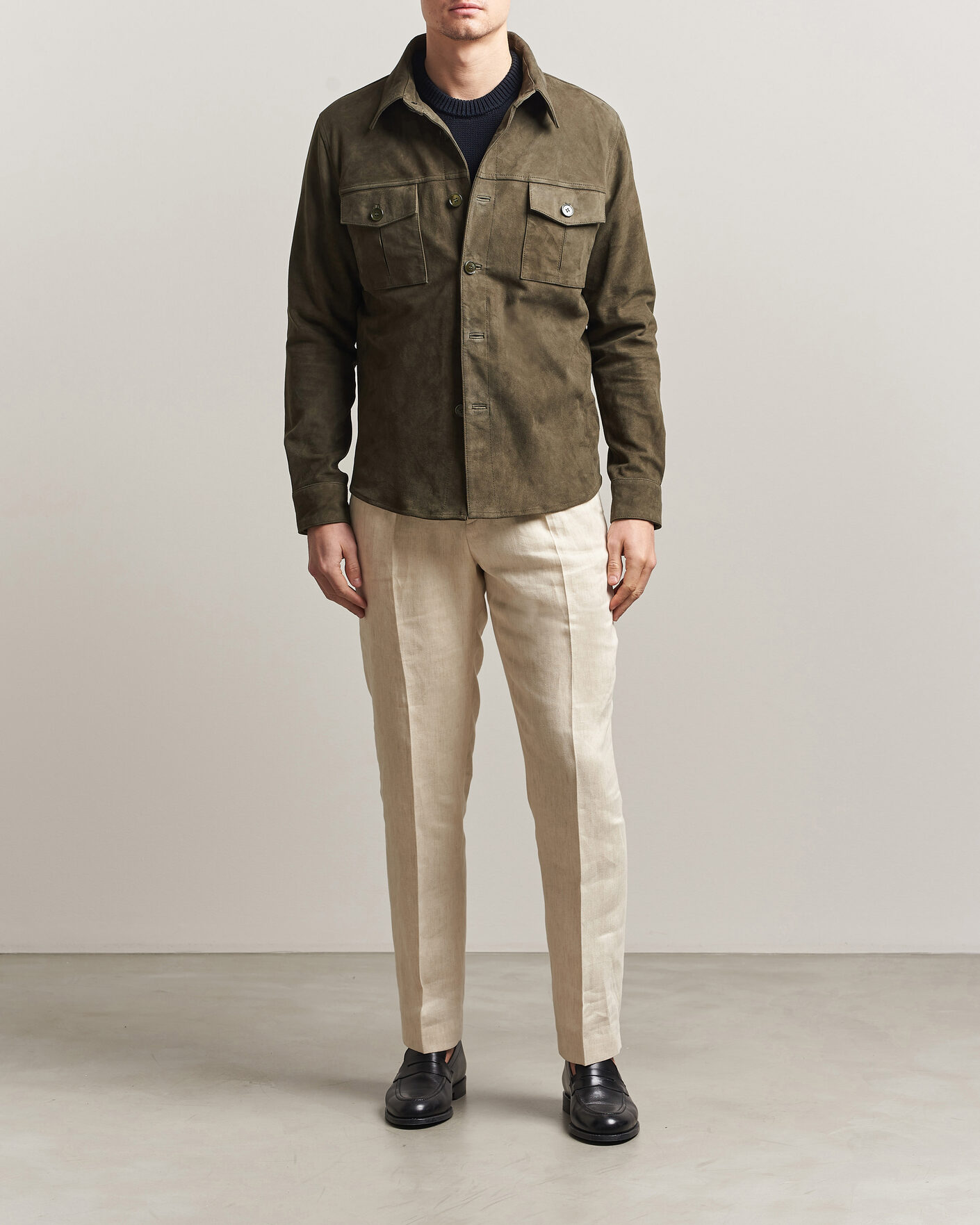 Mies | Takit | Stenströms | Suede Pocket Overshirt Olive