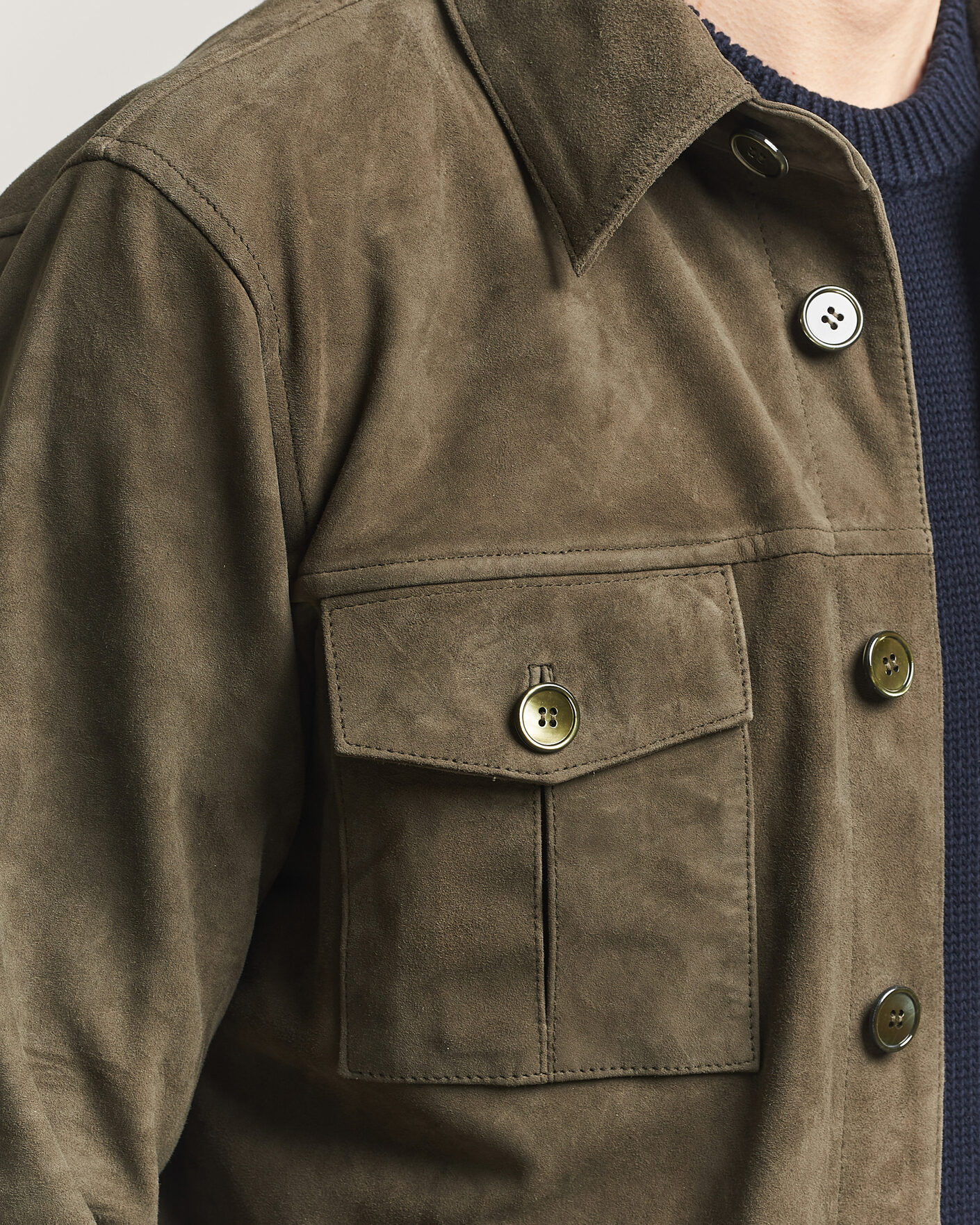 Mies | Takit | Stenströms | Suede Pocket Overshirt Olive