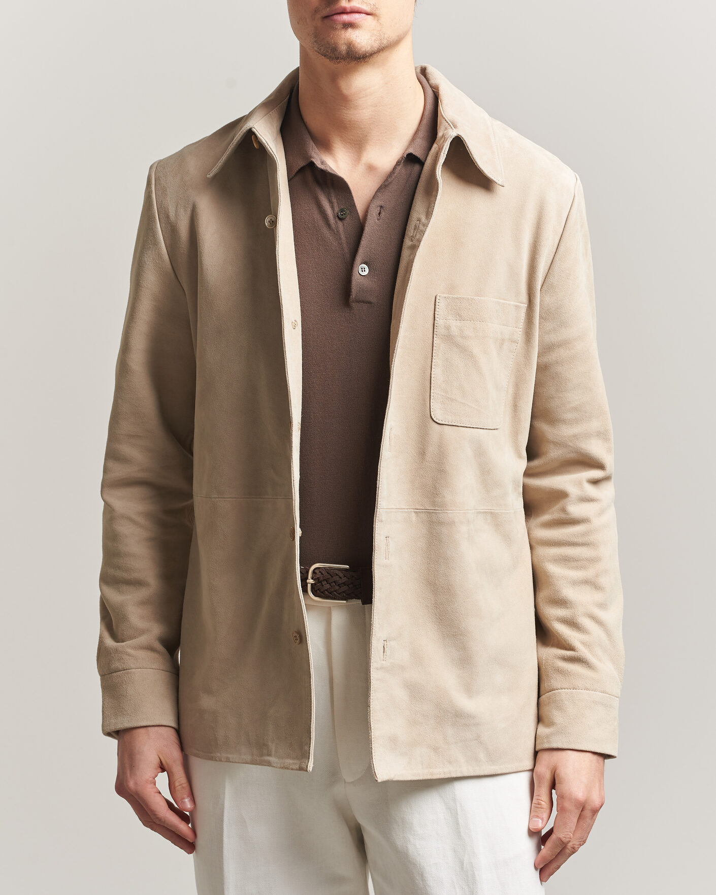 Mies | Takit | Stenströms | Suede Overshirt Beige