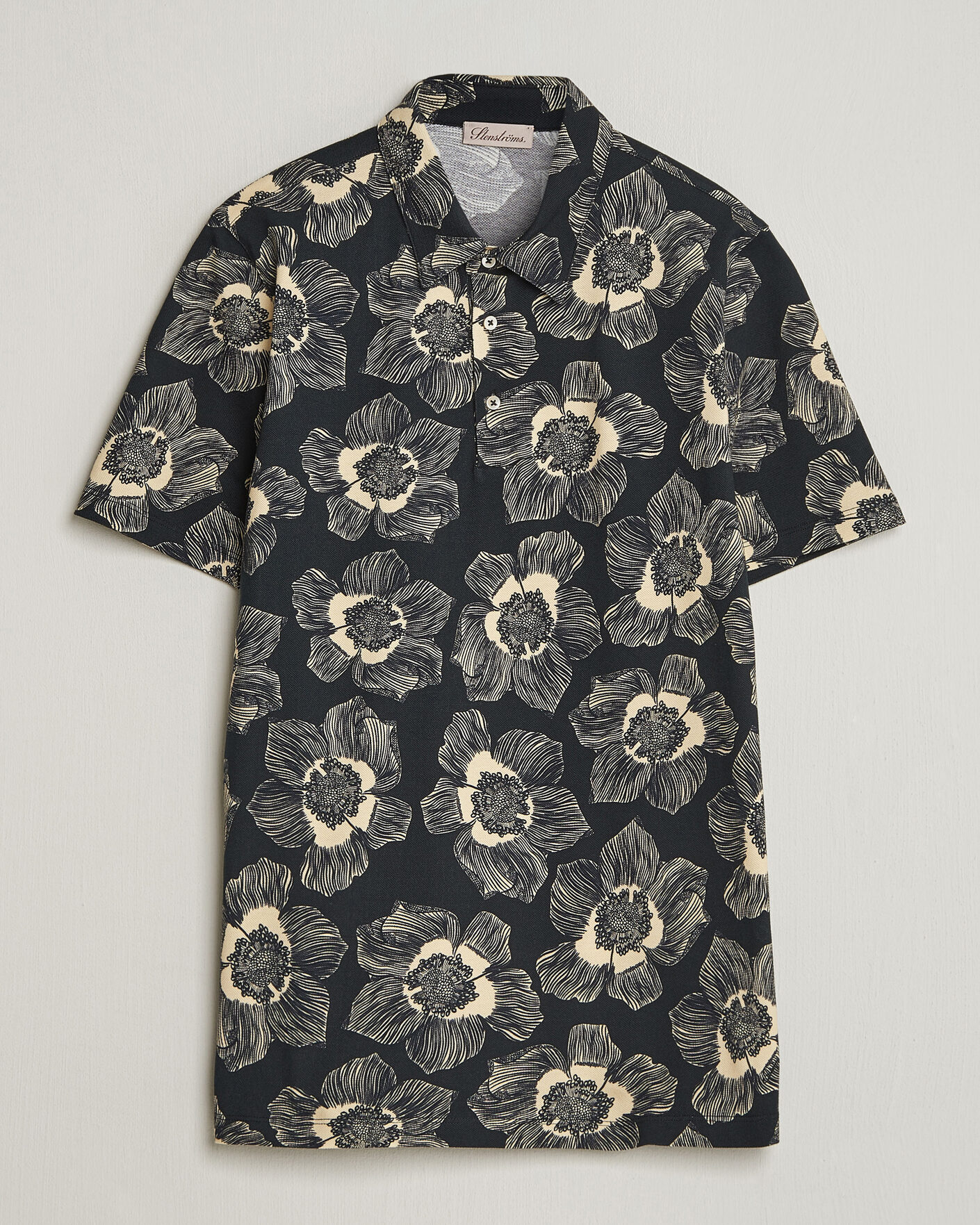 Mies | Pikeet | Stenströms | Printed Cotton Polo Black