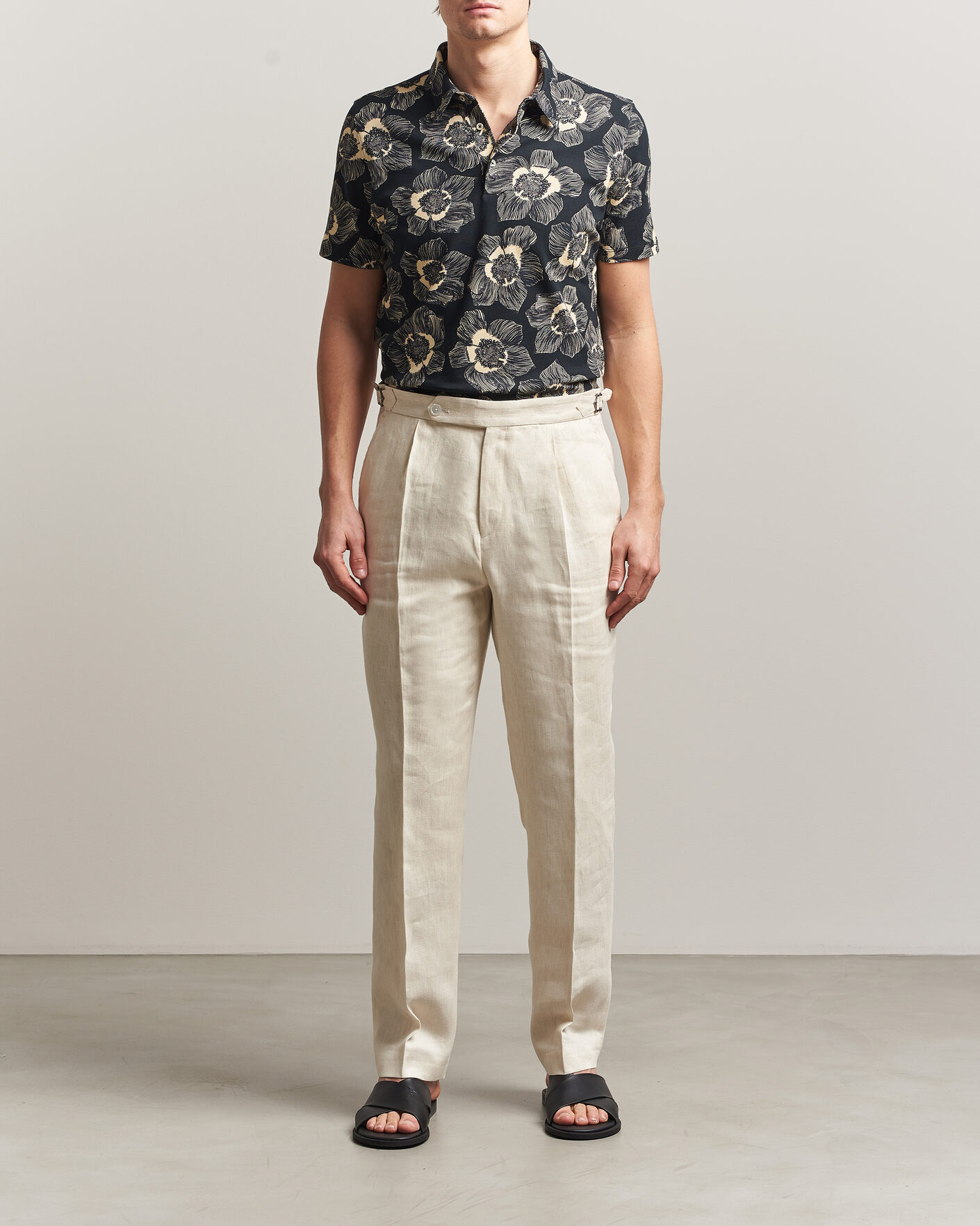 Mies | Pikeet | Stenströms | Printed Cotton Polo Black
