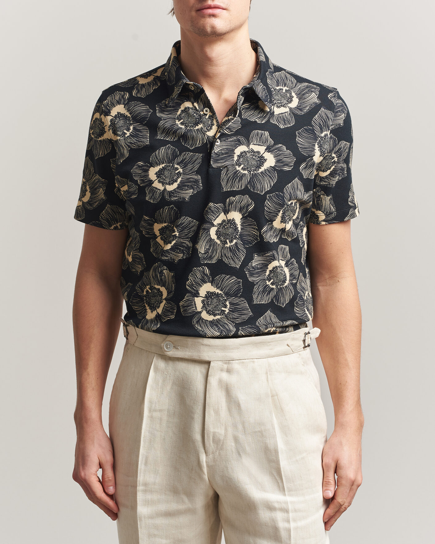 Mies | Pikeet | Stenströms | Printed Cotton Polo Black
