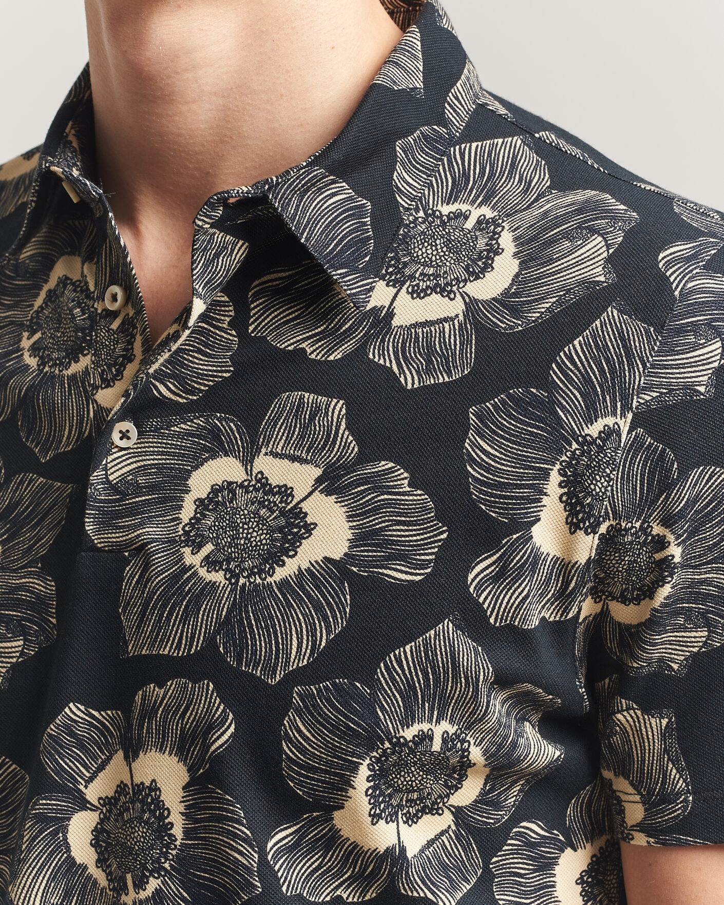 Mies | Pikeet | Stenströms | Printed Cotton Polo Black