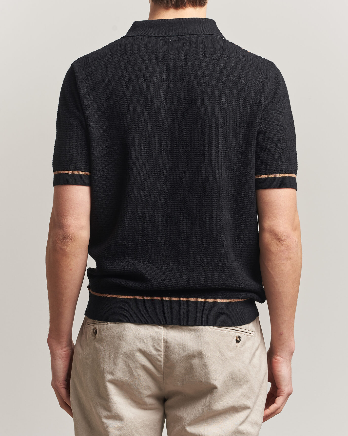 Mies | Pikeet | Stenströms | Knitted Stripe Hemp/Cotton Polo Black