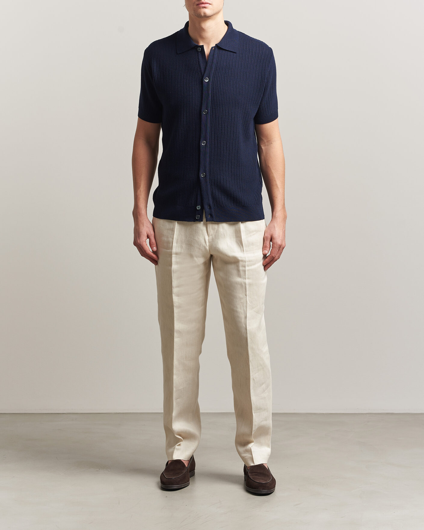 Mies | Pikeet | Stenströms | Knitted Buttonthru Merino Polo Shirt Navy