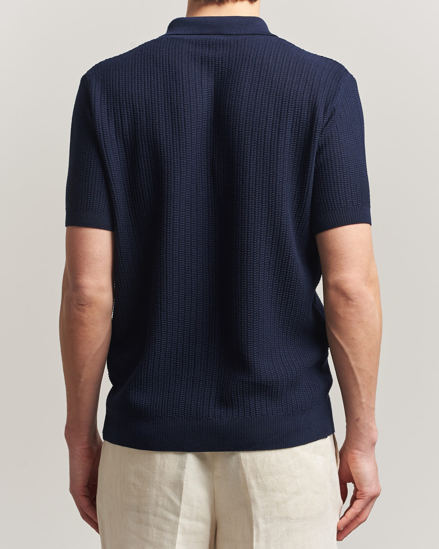 Mies | Pikeet | Stenströms | Knitted Buttonthru Merino Polo Shirt Navy