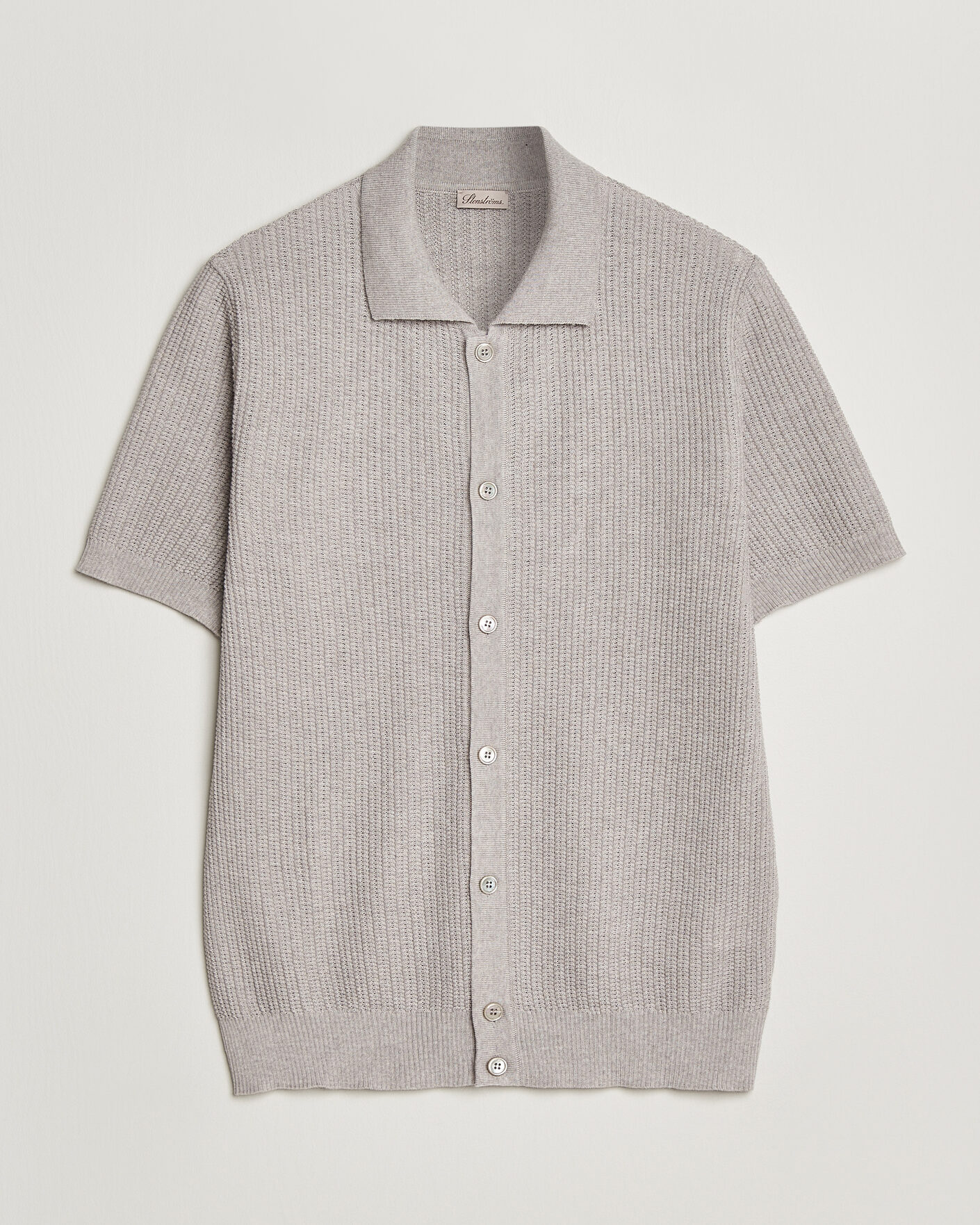 Mies | Pikeet | Stenströms | Knitted Buttonthru Merino Polo Shirt Grey