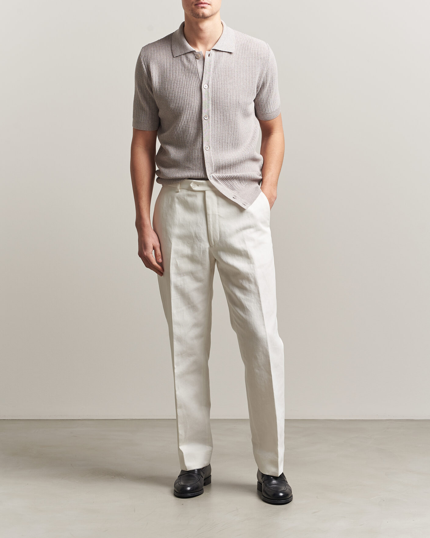 Mies | Pikeet | Stenströms | Knitted Buttonthru Merino Polo Shirt Grey