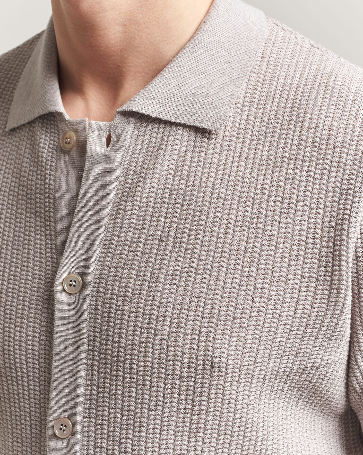 Mies | Pikeet | Stenströms | Knitted Buttonthru Merino Polo Shirt Grey
