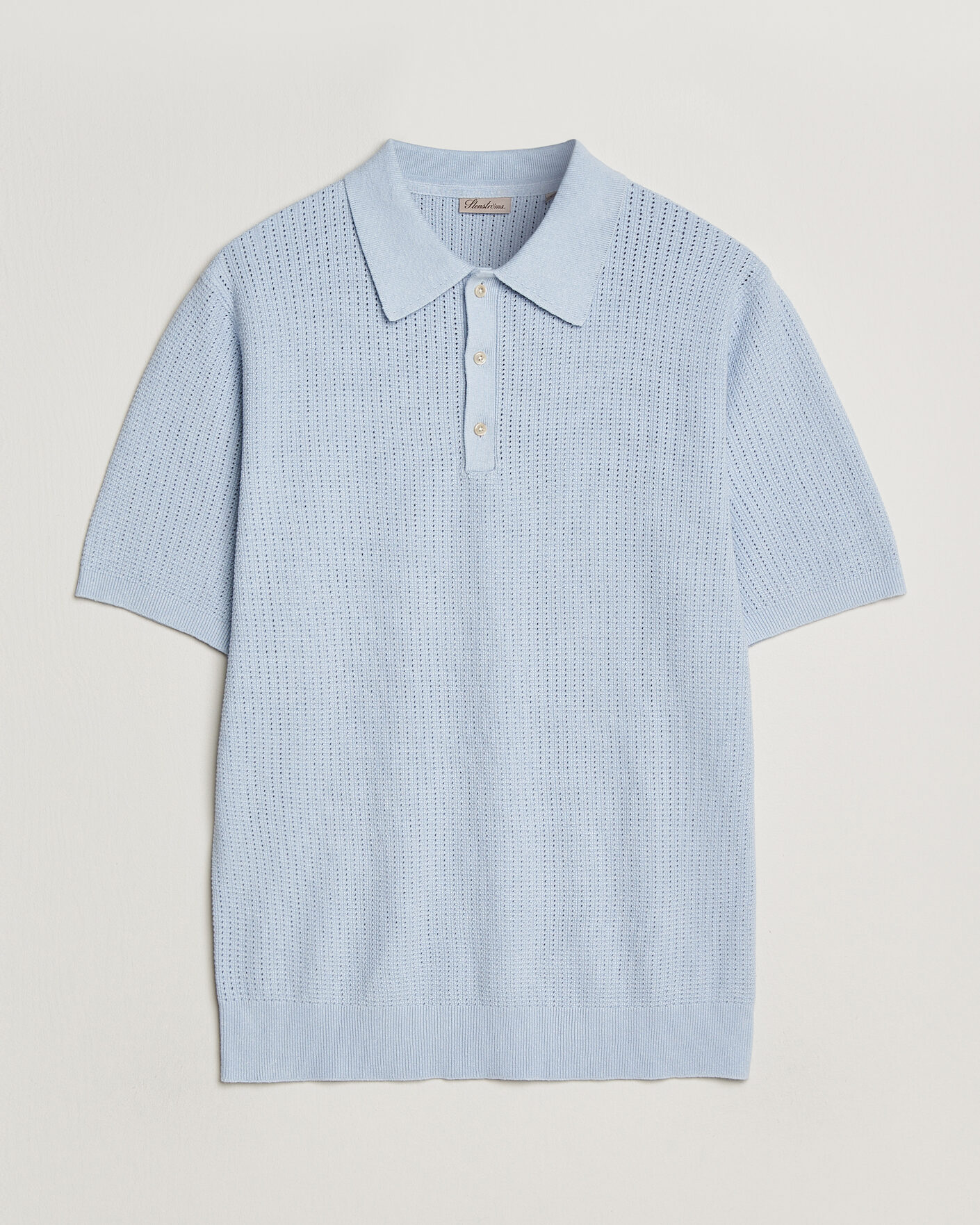 Mies | Pikeet | Stenströms | Knitted Textured Cotton/Hemp Polo Light Blue