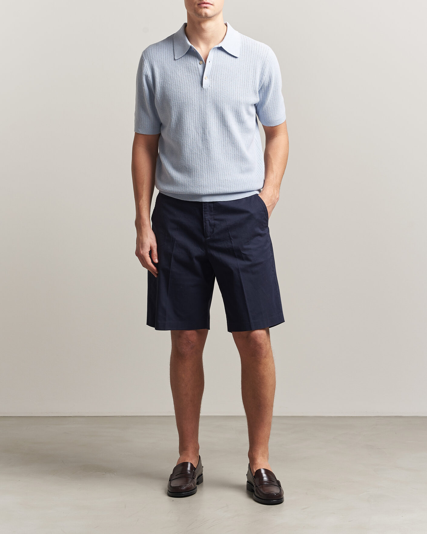 Mies | Pikeet | Stenströms | Knitted Textured Cotton/Hemp Polo Light Blue