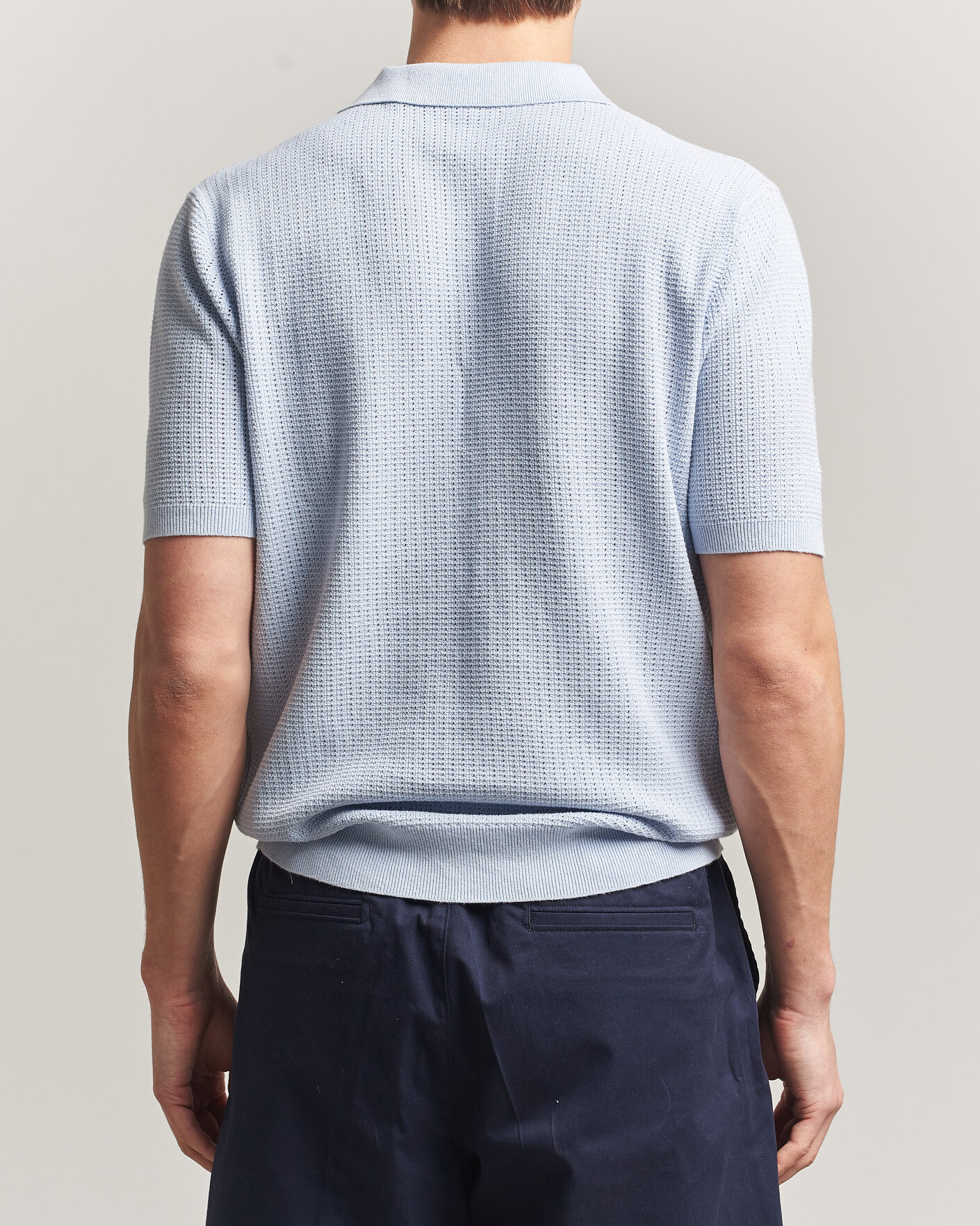 Mies | Pikeet | Stenströms | Knitted Textured Cotton/Hemp Polo Light Blue