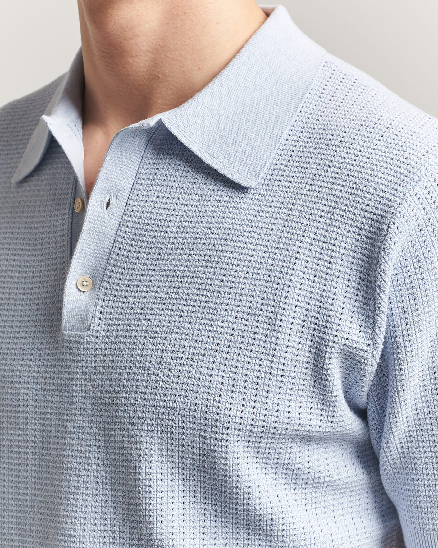 Mies | Pikeet | Stenströms | Knitted Textured Cotton/Hemp Polo Light Blue