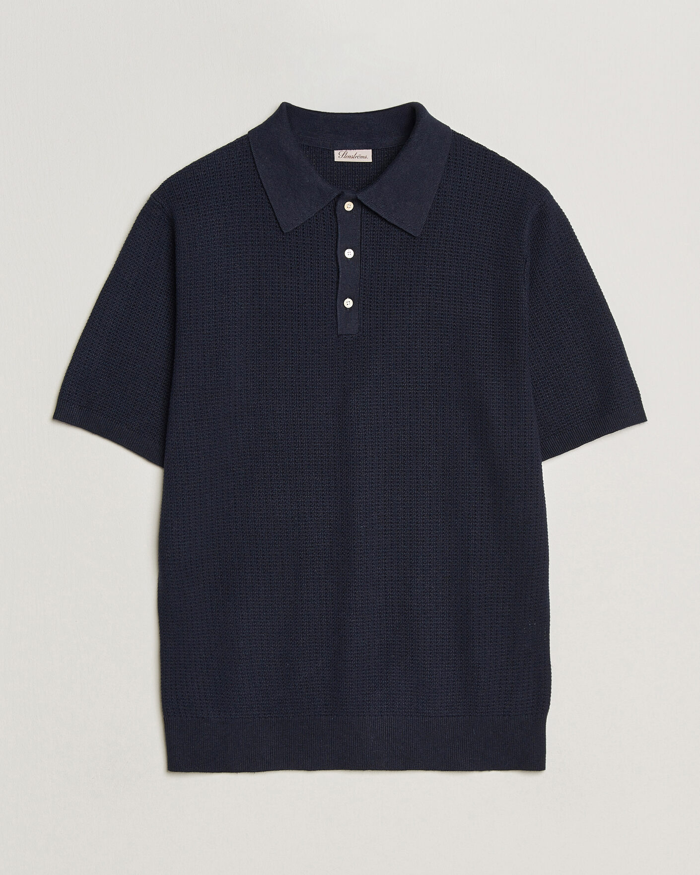 Mies | Pikeet | Stenströms | Knitted Textured Cotton/Hemp Polo Navy