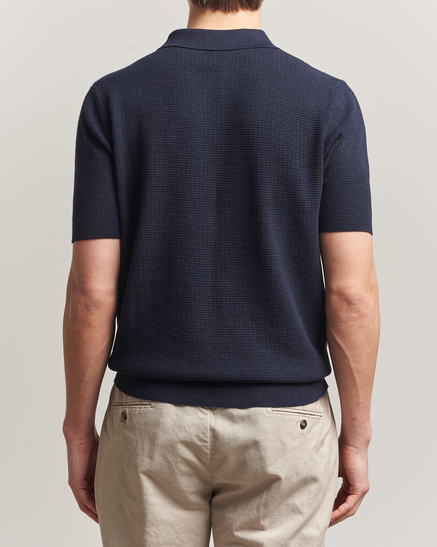 Mies | Pikeet | Stenströms | Knitted Textured Cotton/Hemp Polo Navy