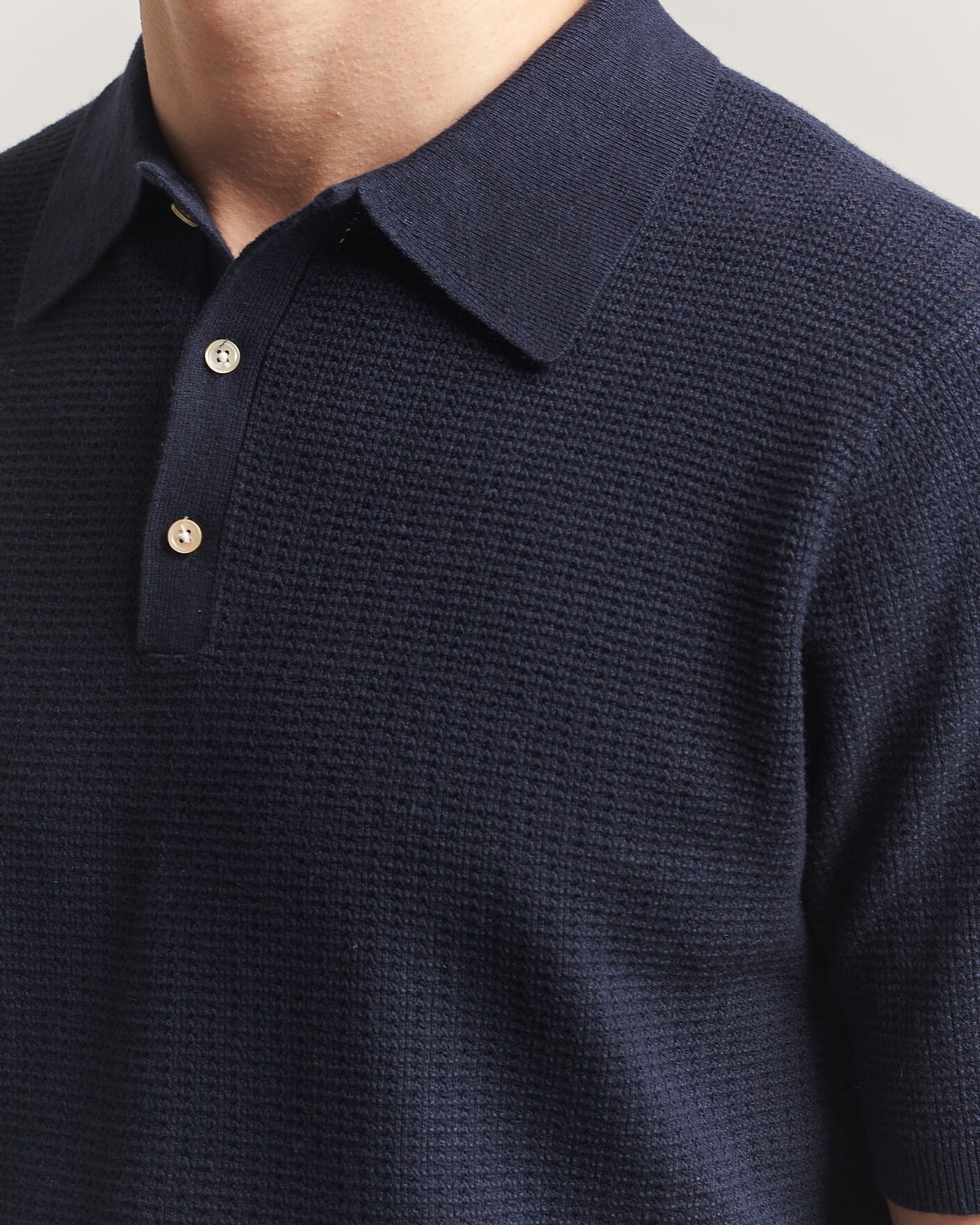 Mies | Pikeet | Stenströms | Knitted Textured Cotton/Hemp Polo Navy