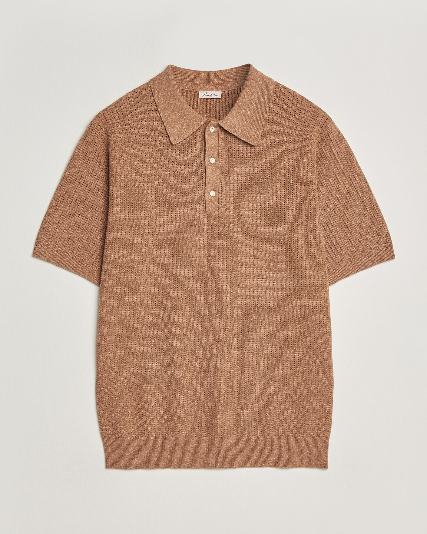 Mies | Pikeet | Stenströms | Knitted Textured Cotton/Hemp Polo Light Brown