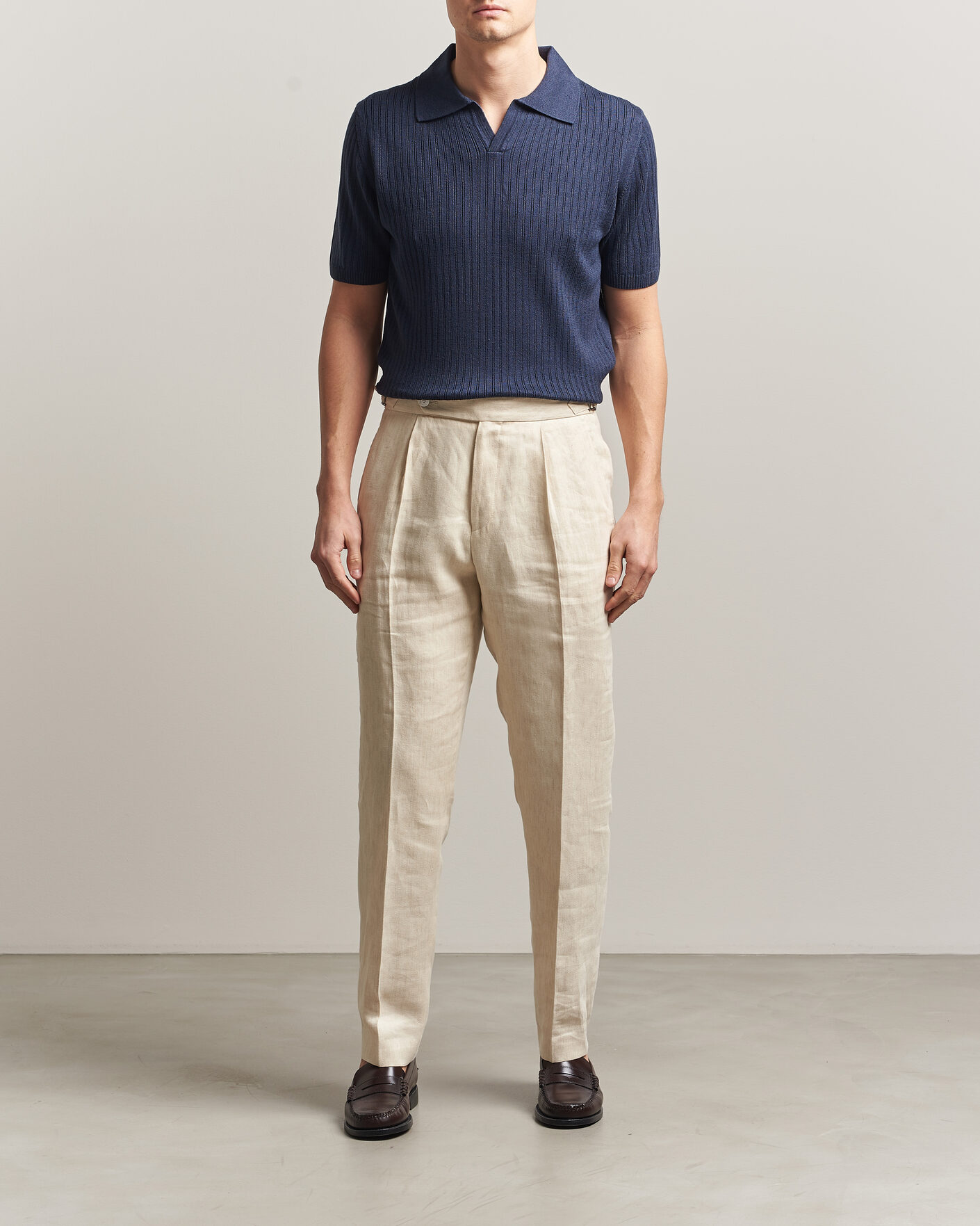 Mies | Pikeet | Stenströms | Linen/Merino Structured Polo Navy