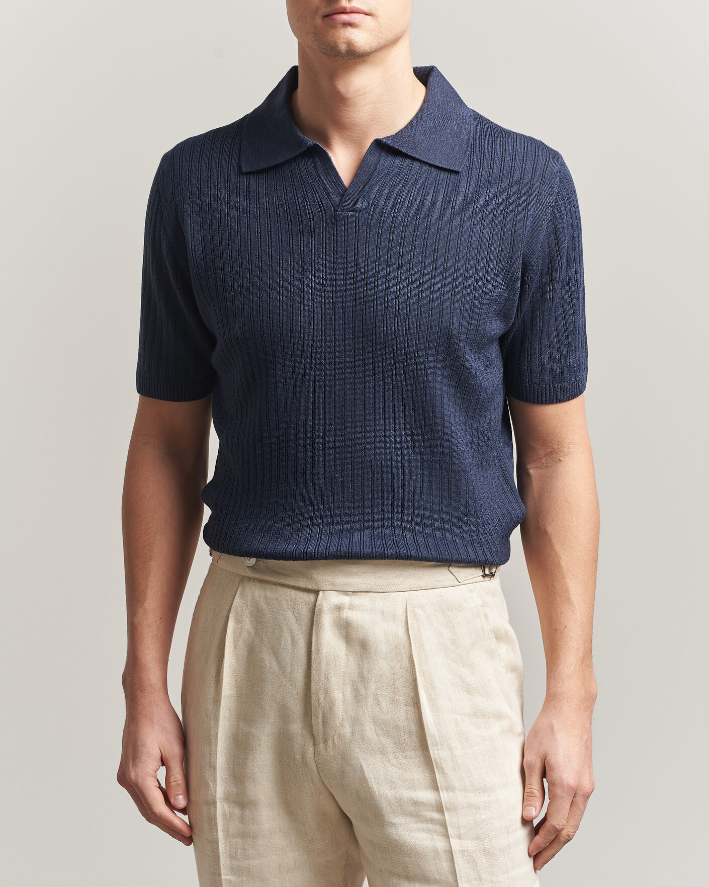 Mies | Pikeet | Stenströms | Linen/Merino Structured Polo Navy