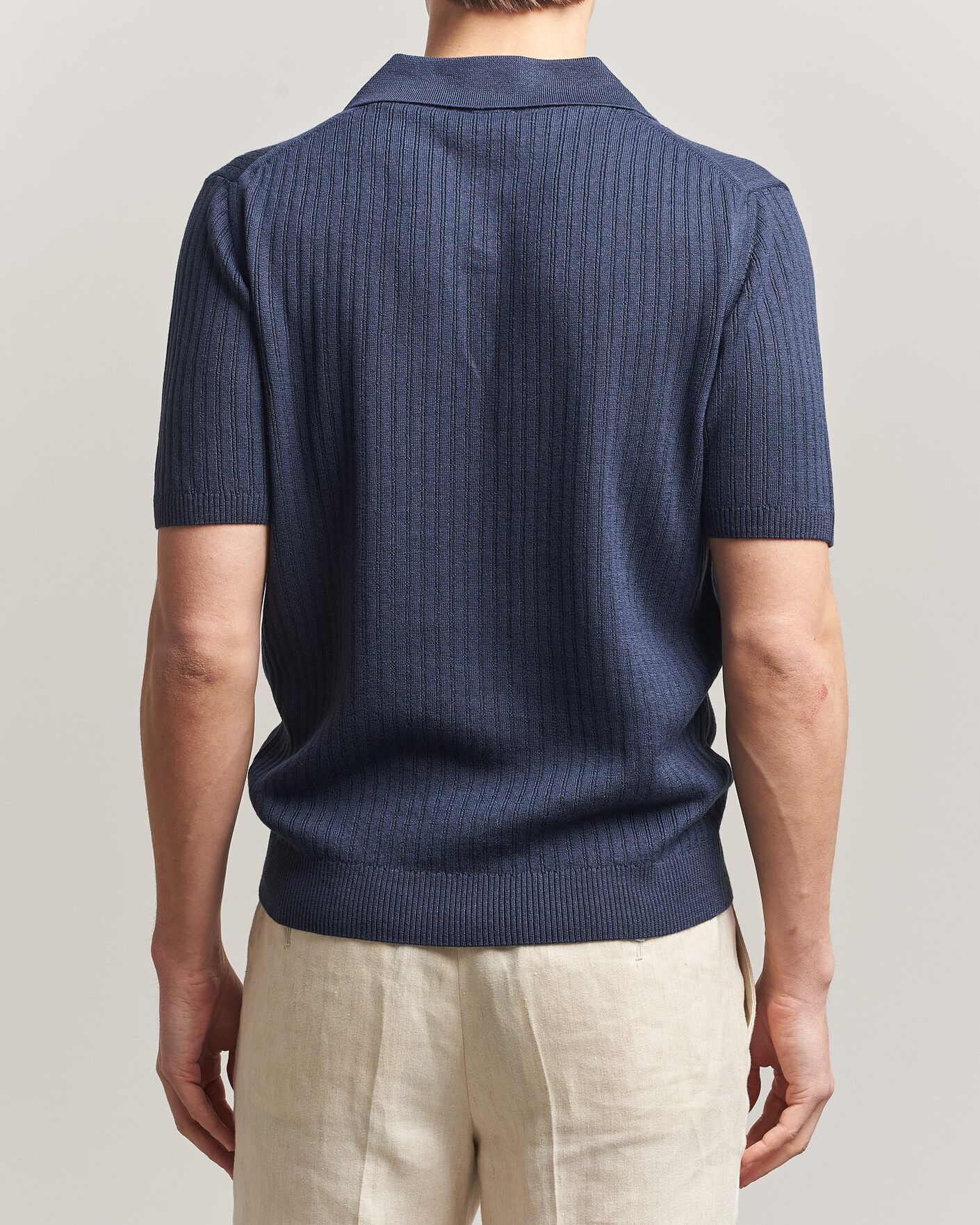 Mies | Pikeet | Stenströms | Linen/Merino Structured Polo Navy