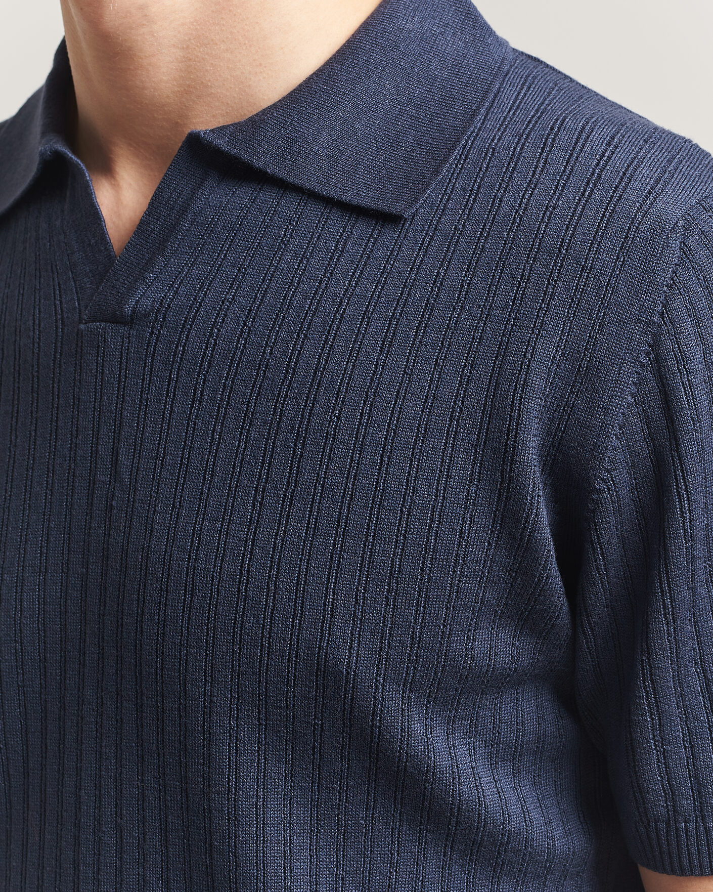 Mies | Pikeet | Stenströms | Linen/Merino Structured Polo Navy