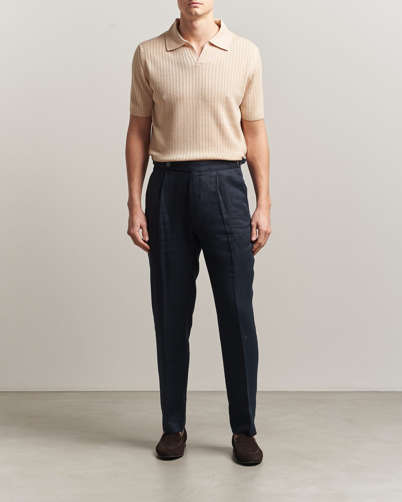 Mies | Pikeet | Stenströms | Linen/Merino Structured Polo Beige